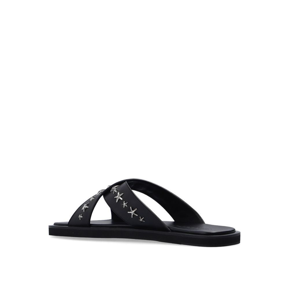 Black Calfskin Strap-On Sandals