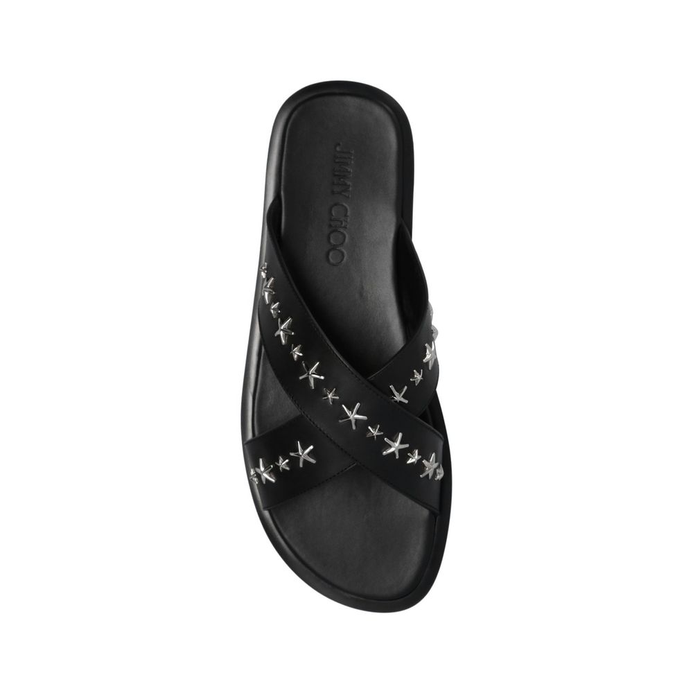 Black Calfskin Strap-On Sandals