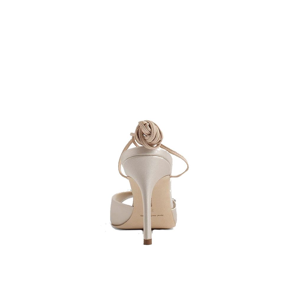 Beige Silk Platform Sandals