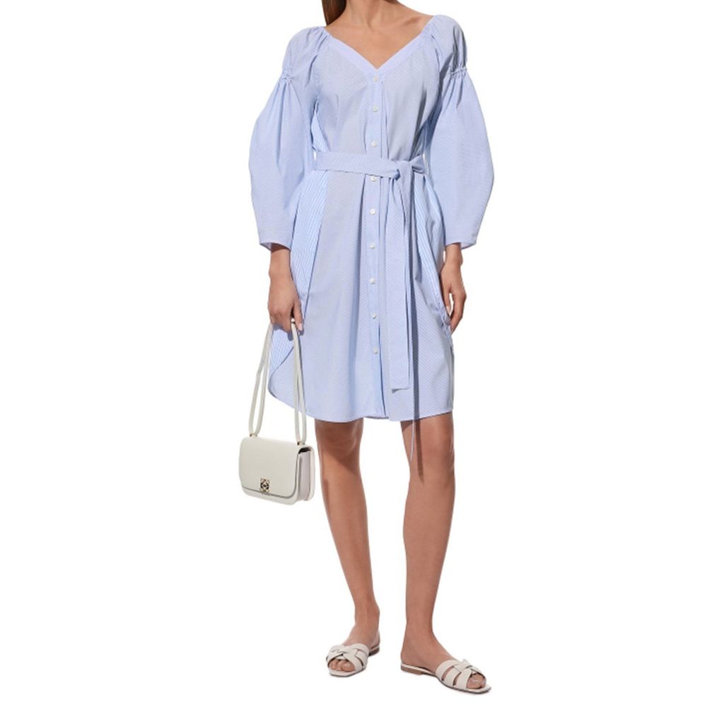 Blue Cotton Casual Dress