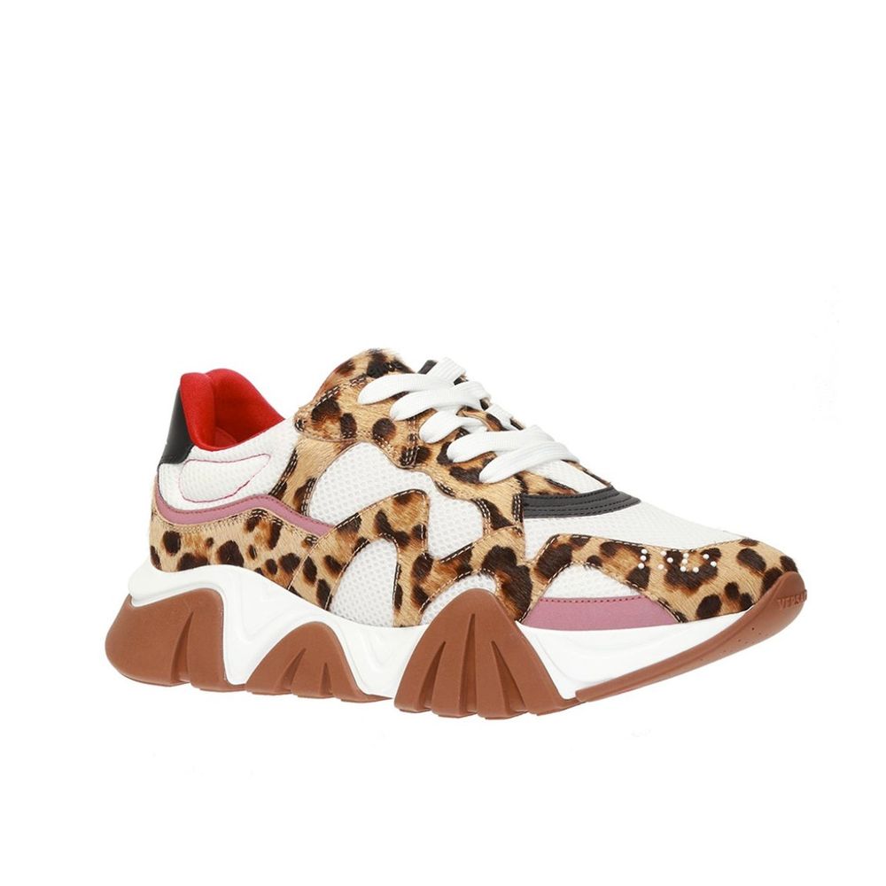 Beige Leather Chunky Sneakers