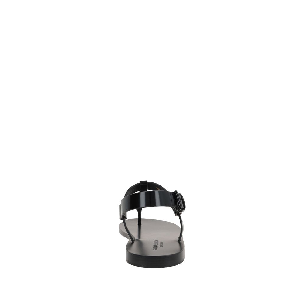 Black Calfskin Strap-On Sandals