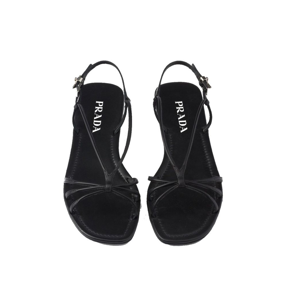 Black Calfskin Flat Sandals