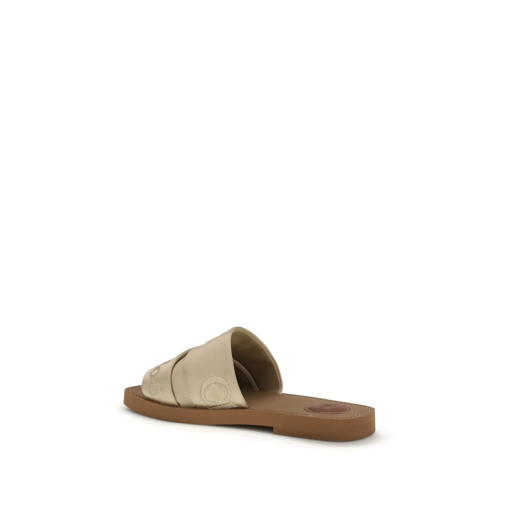 Gold Polyester Flat Sandals