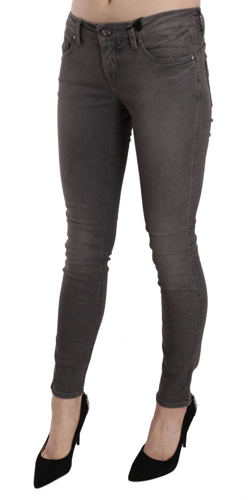 Gray Washed Low Waist Skinny Jeans