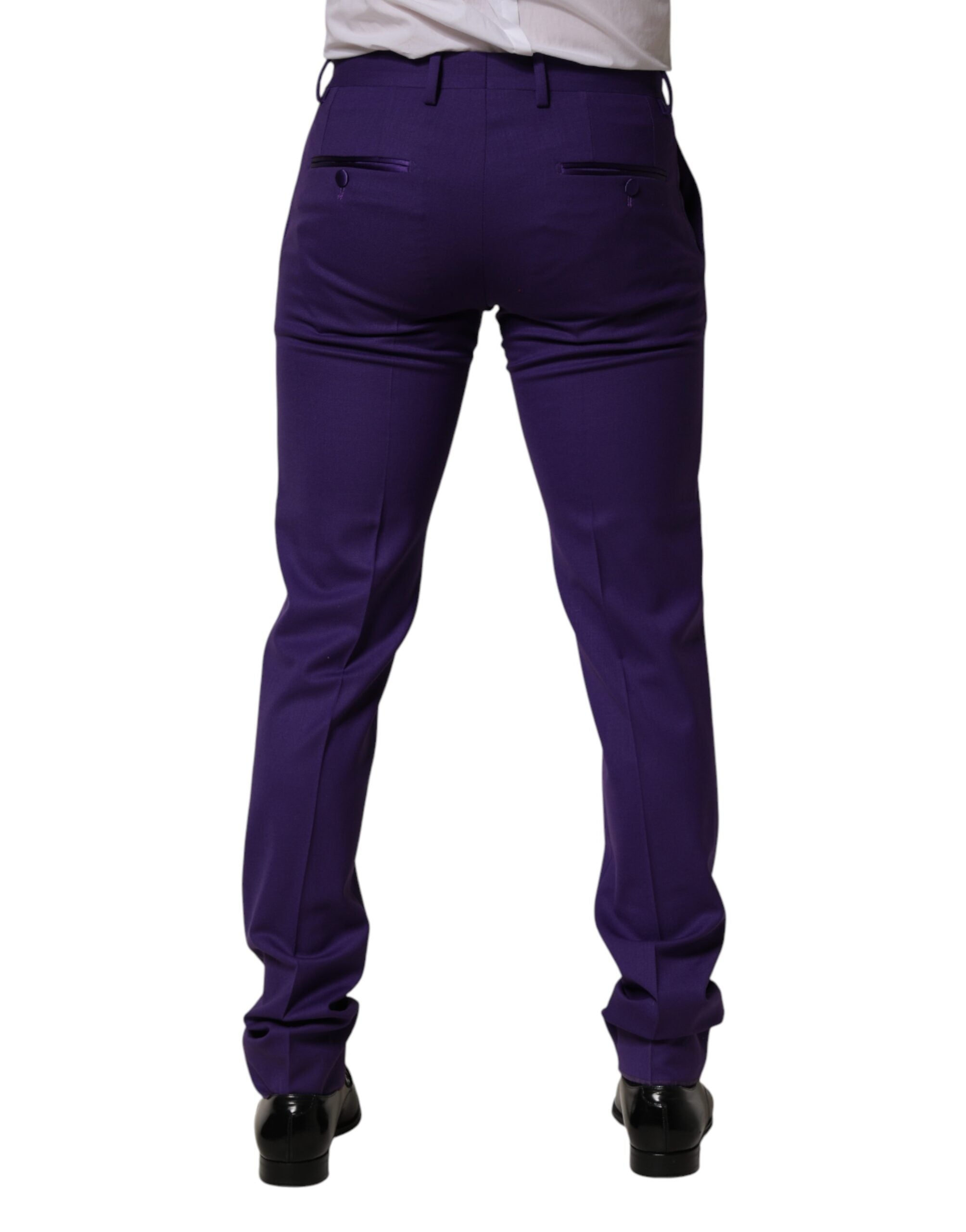 Purple Wool Skinny Dress Men Trouser Pants