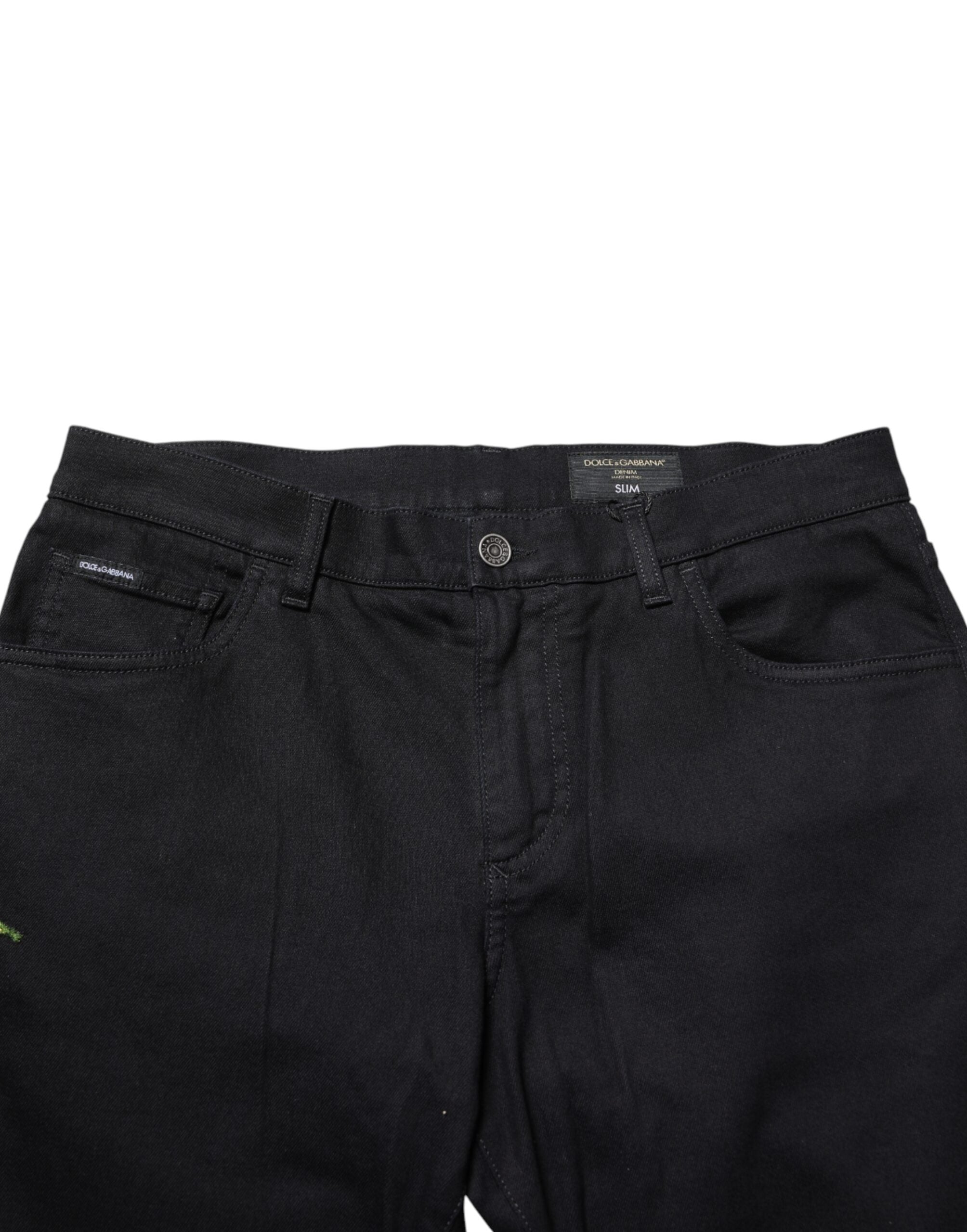 Black Floral Cotton Skinny Men Denim Jeans