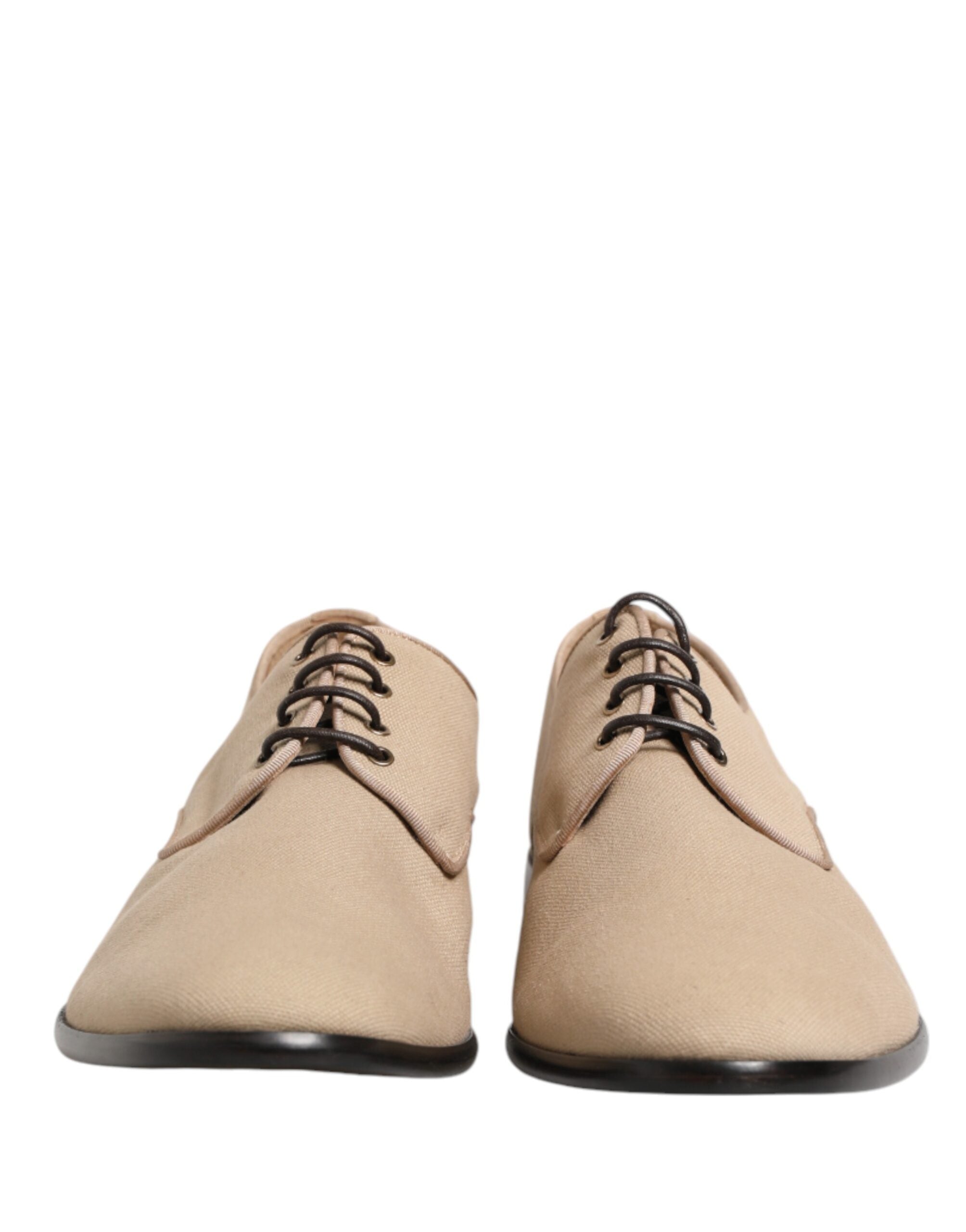 Beige Canvas Derby Lace Up Dress Men Shoes