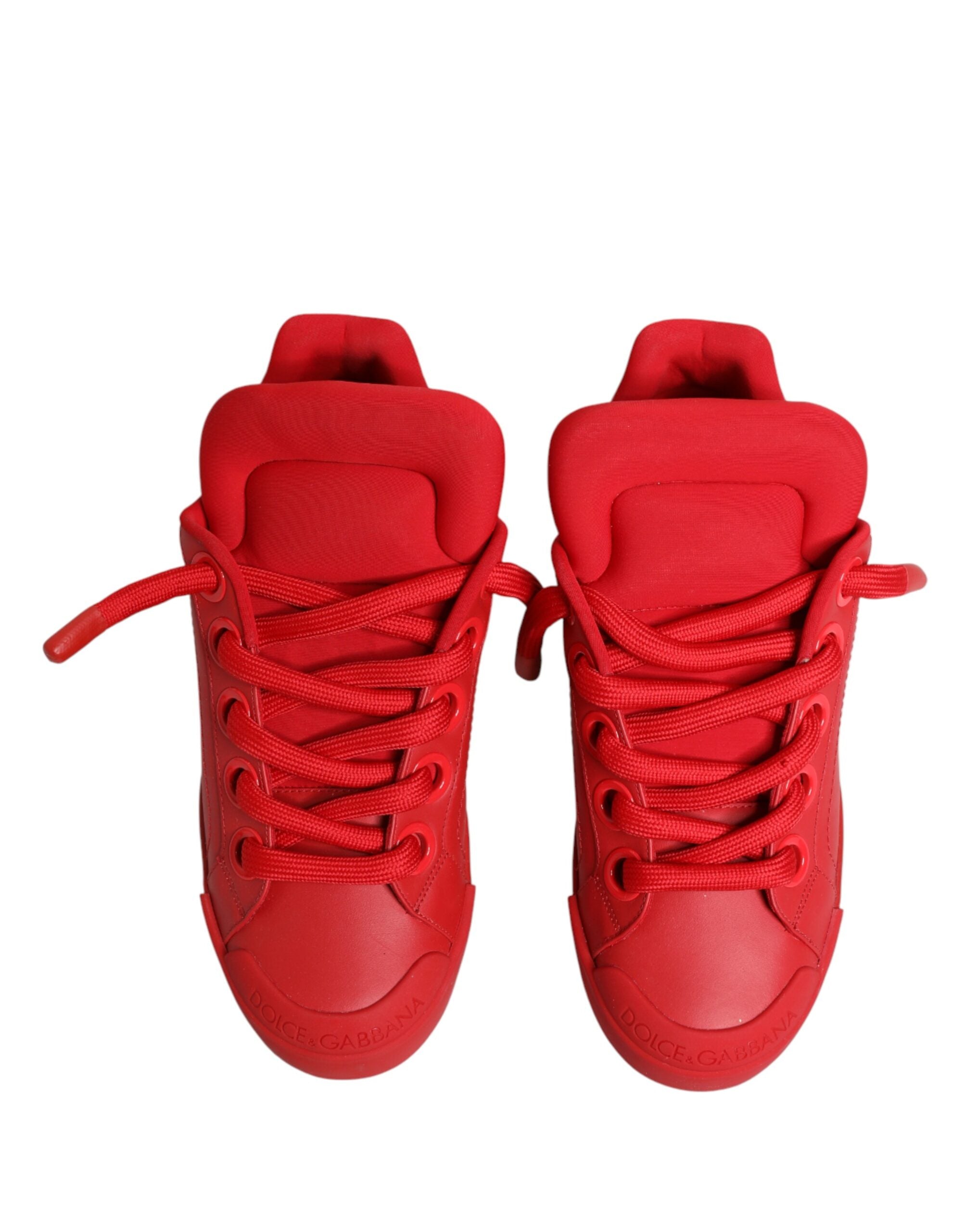 Red Leather Lace Up Low Top Sneakers Shoes