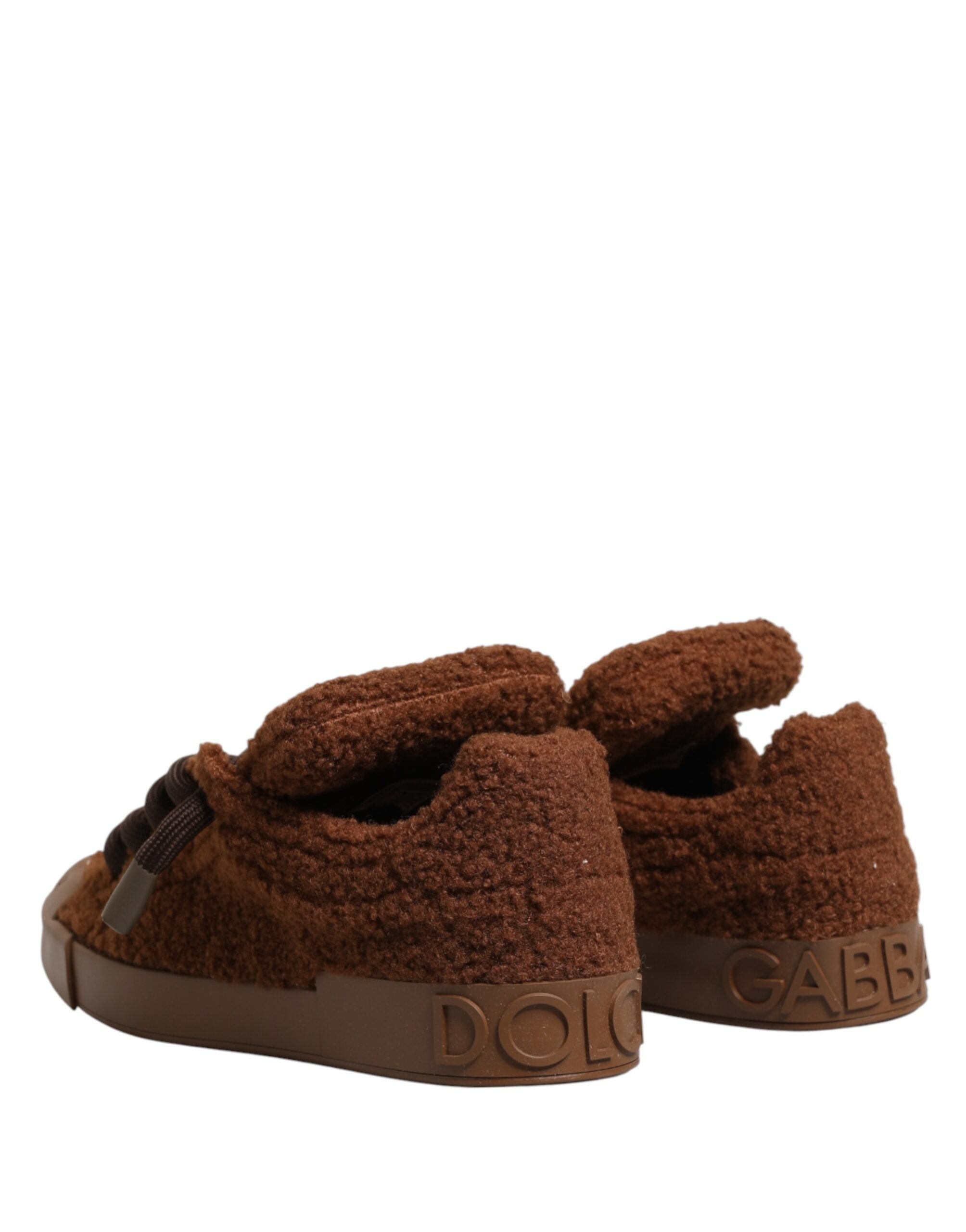 Brown Faux Shearling Low Top Sneakers Shoes
