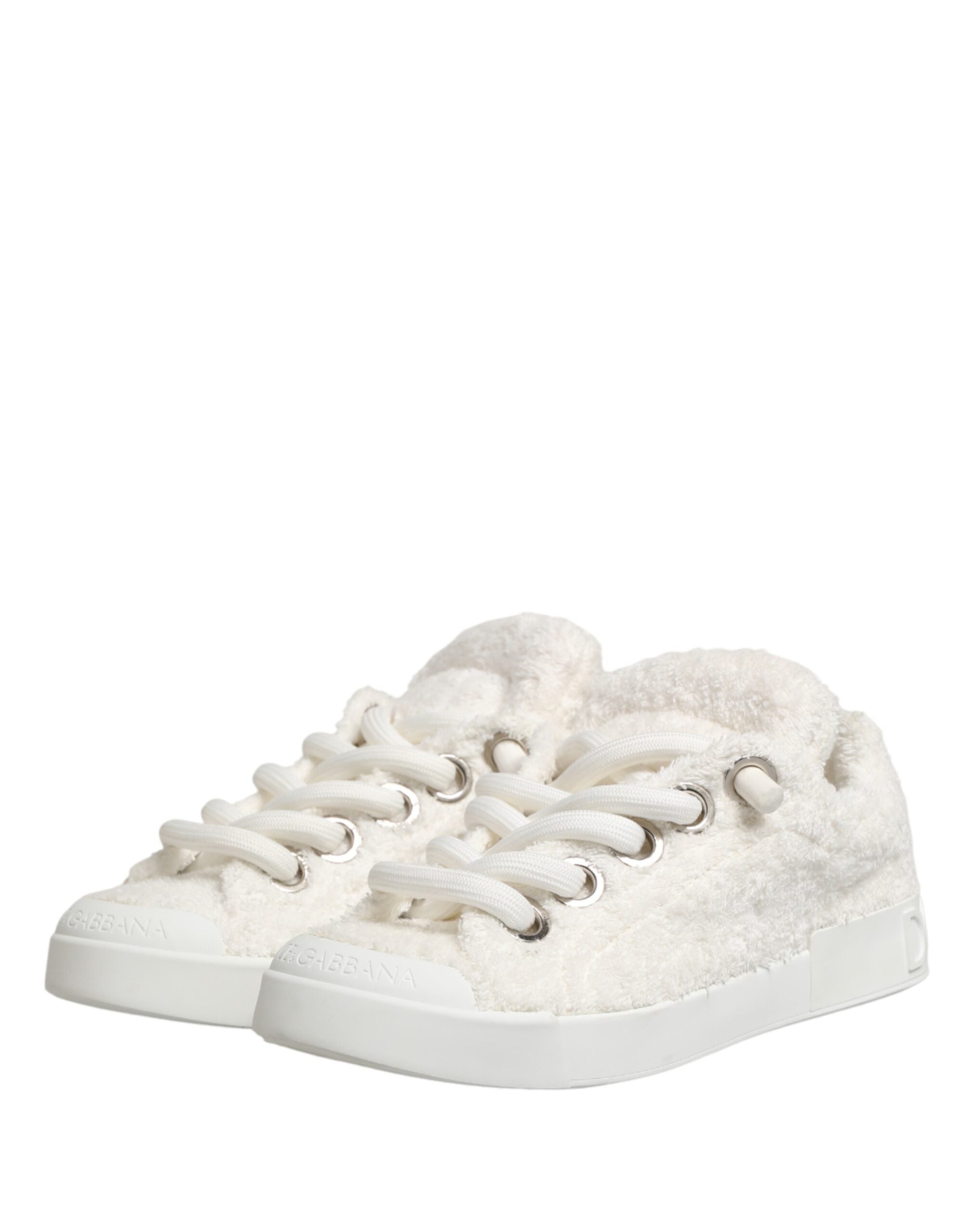 White Faux Shearling Low Top Sneakers Shoes
