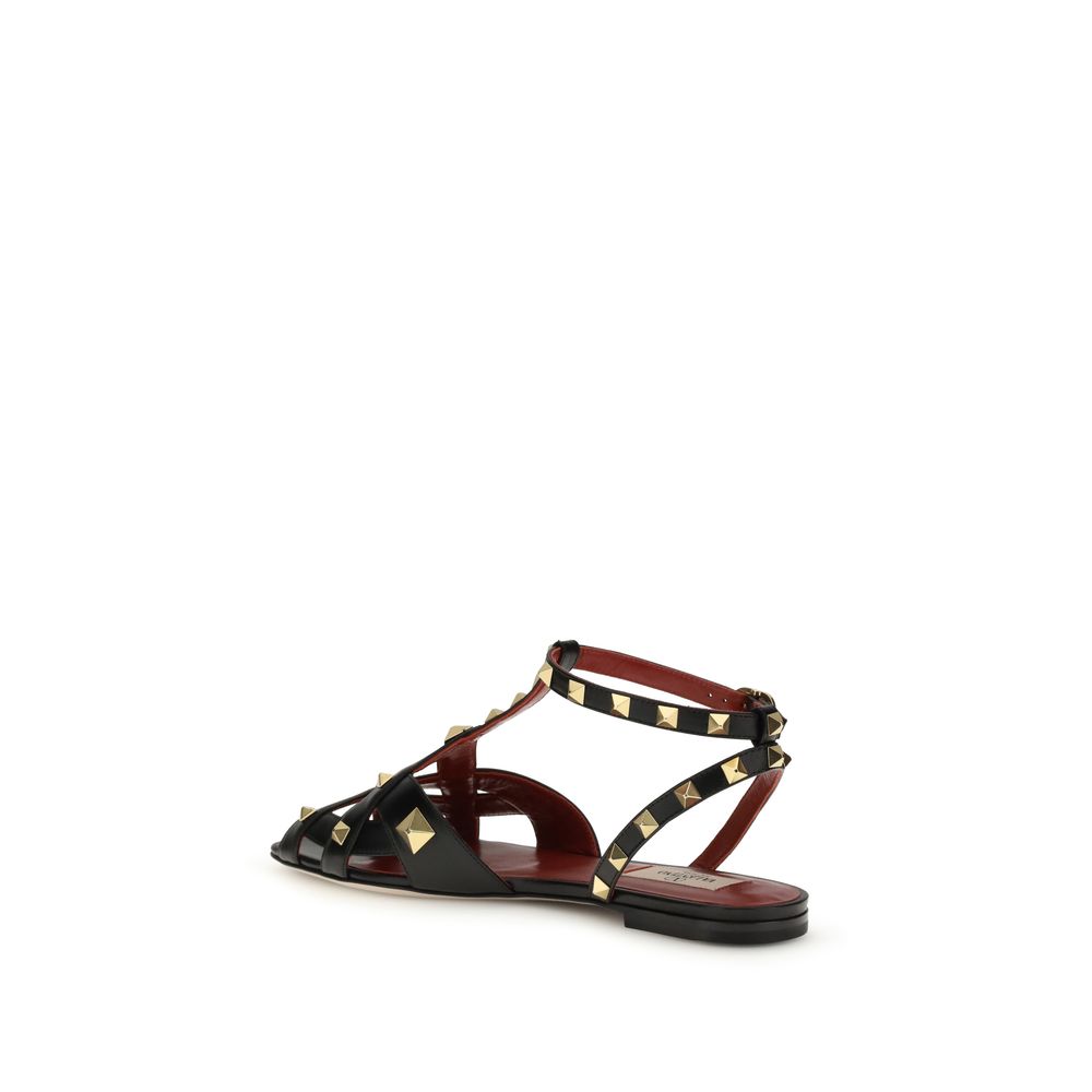 Black Goatskin Flat Sandals