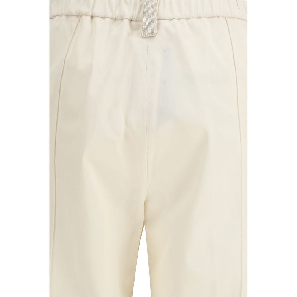 Beige Cotton Casual Pants