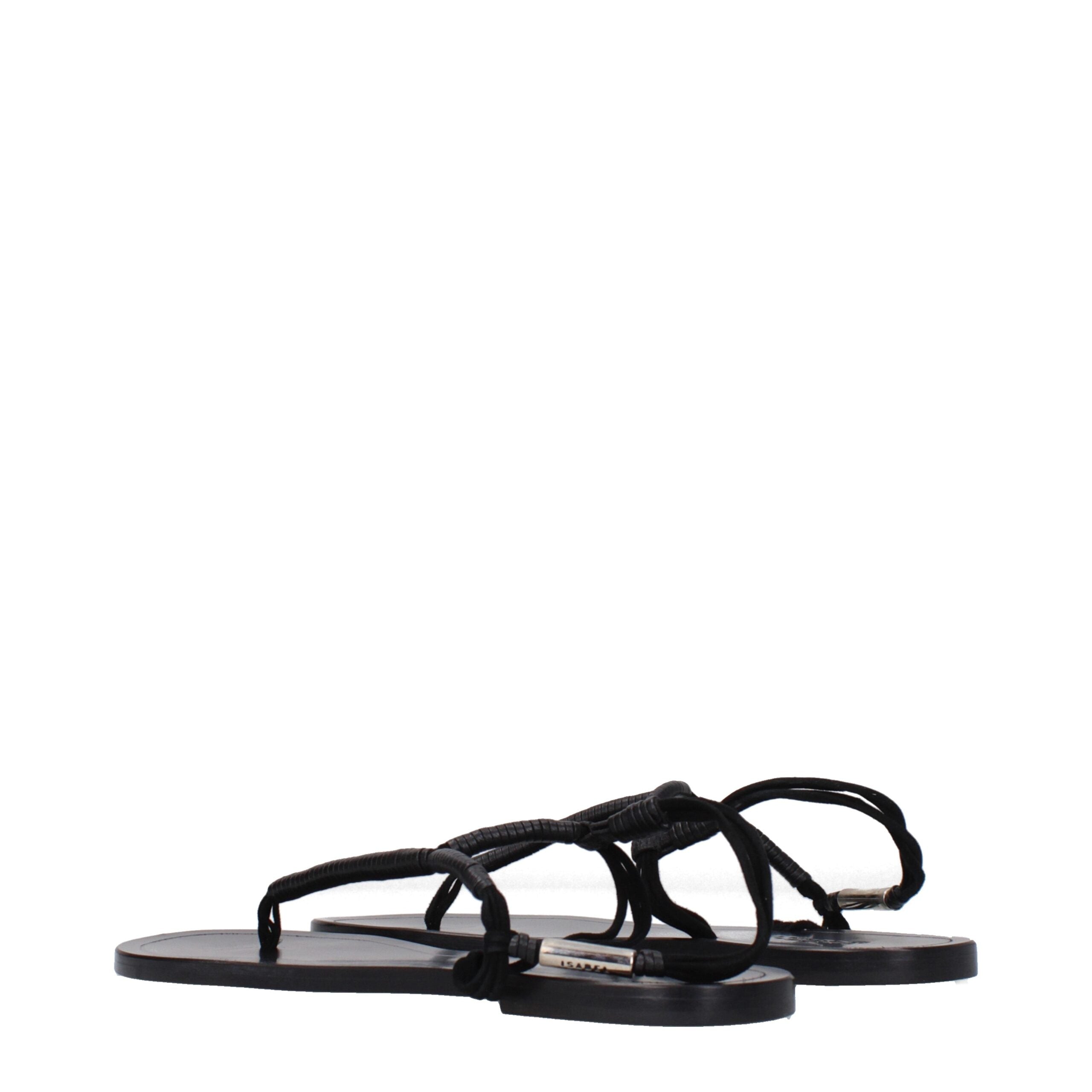 Black Leather Flip-Flop Sandals