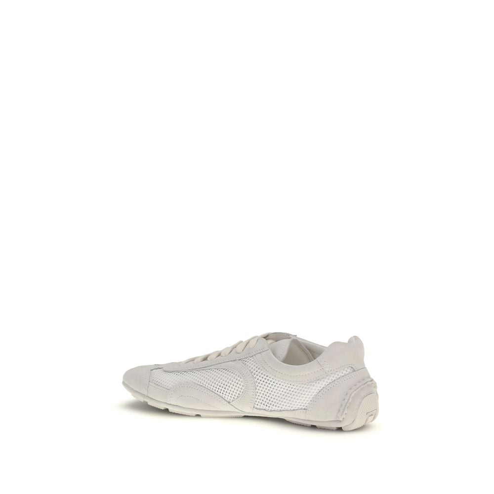 White Fabric Low Top Sneakers