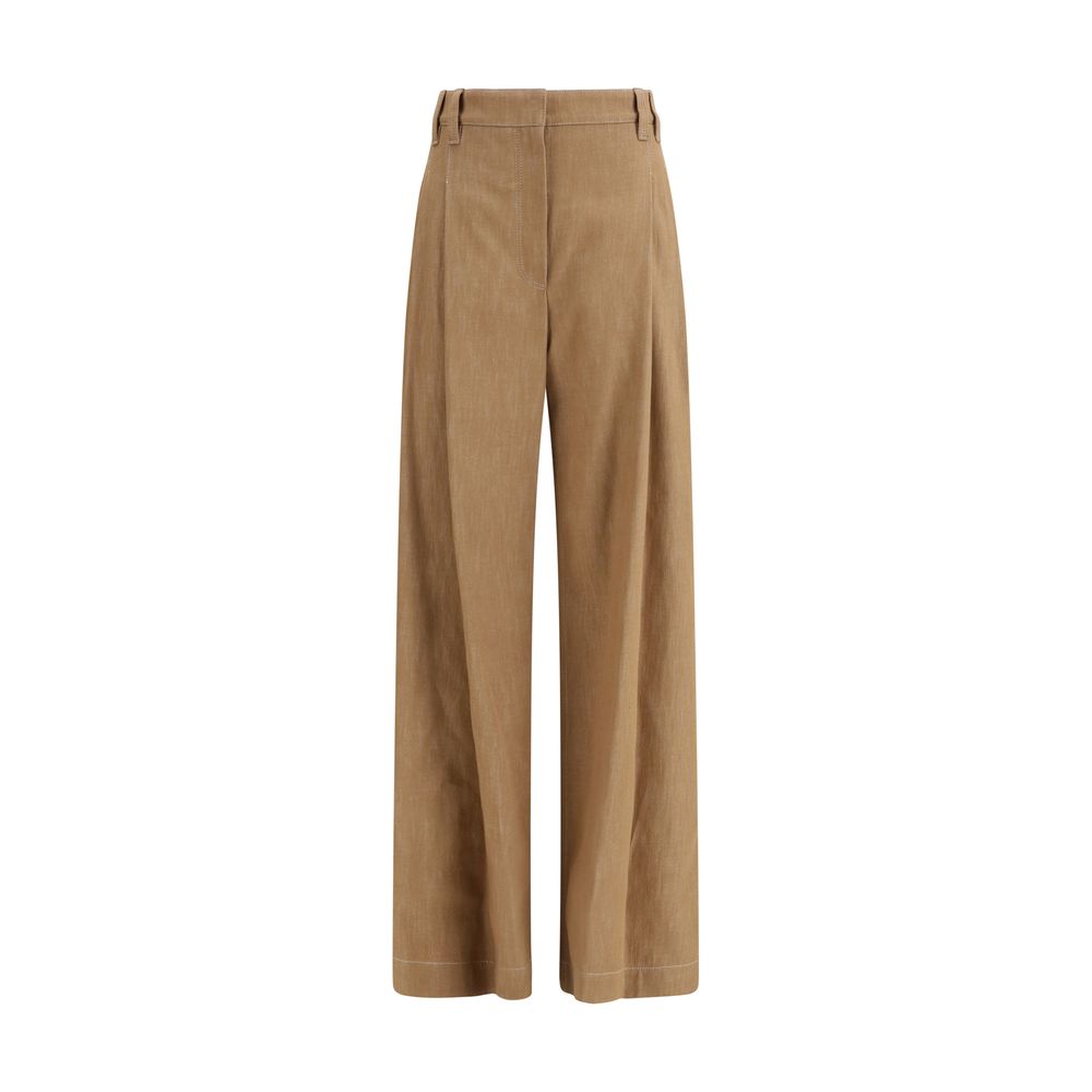 Brown Cotton Casual Pants