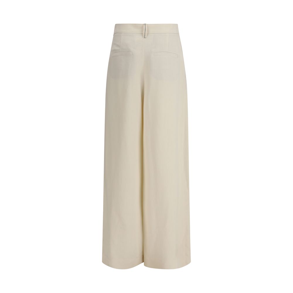 Cream Viscose Casual Pants