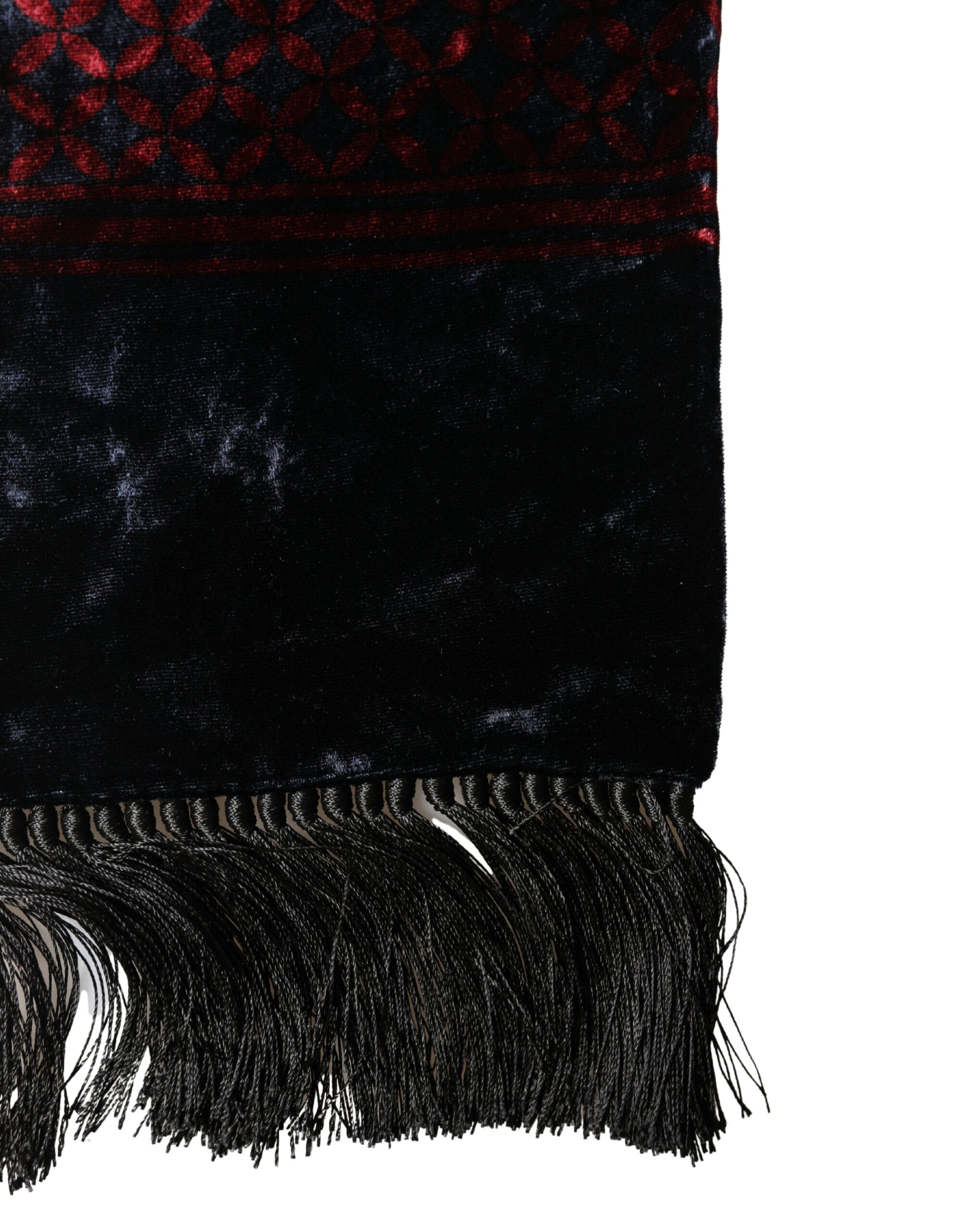Black Red Rayon Geometric Pattern Fringe 140cm X 16cm Scarf