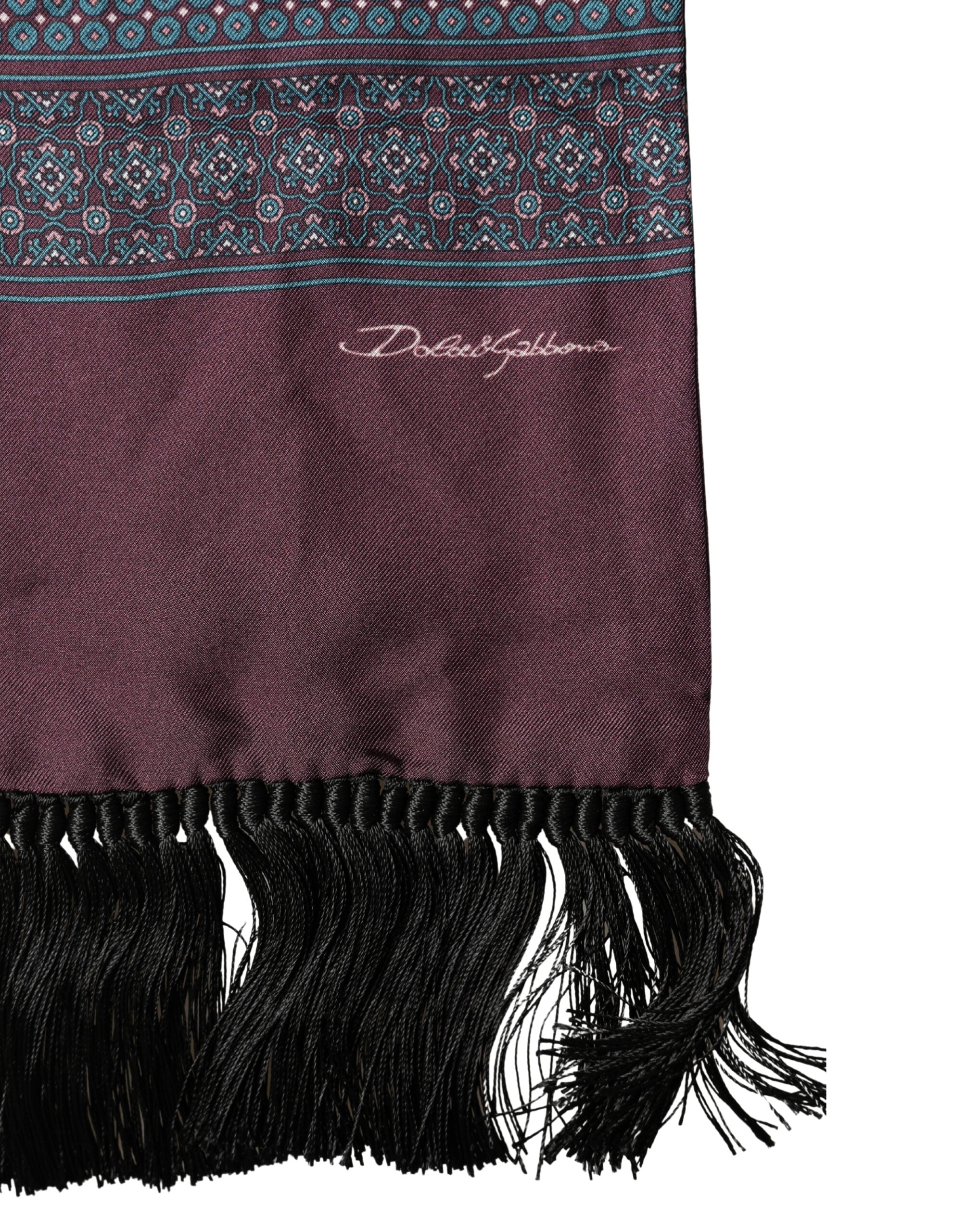 Bordeaux Silk Fringe Geometric Neck Wrap 142cm X 15cm Scarf