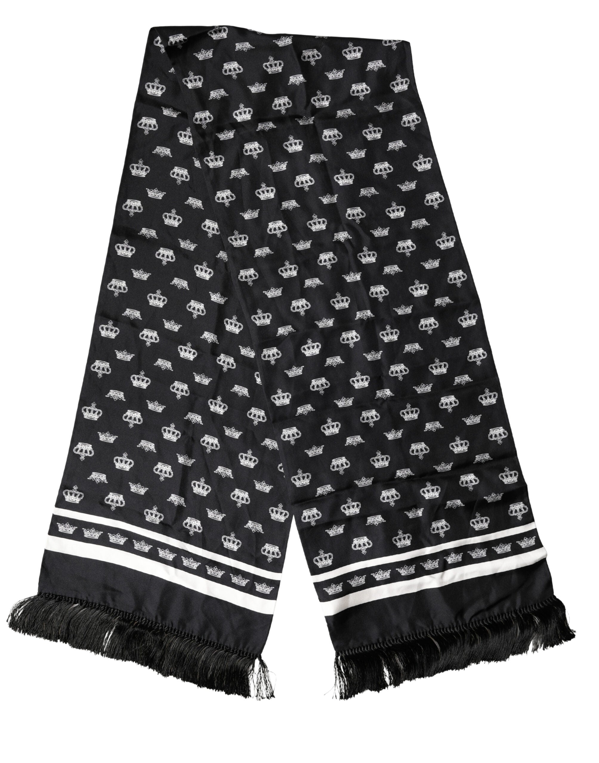 Black Silk Crown Fringe Neck Wrap 173cm x 32.5cm Scarf