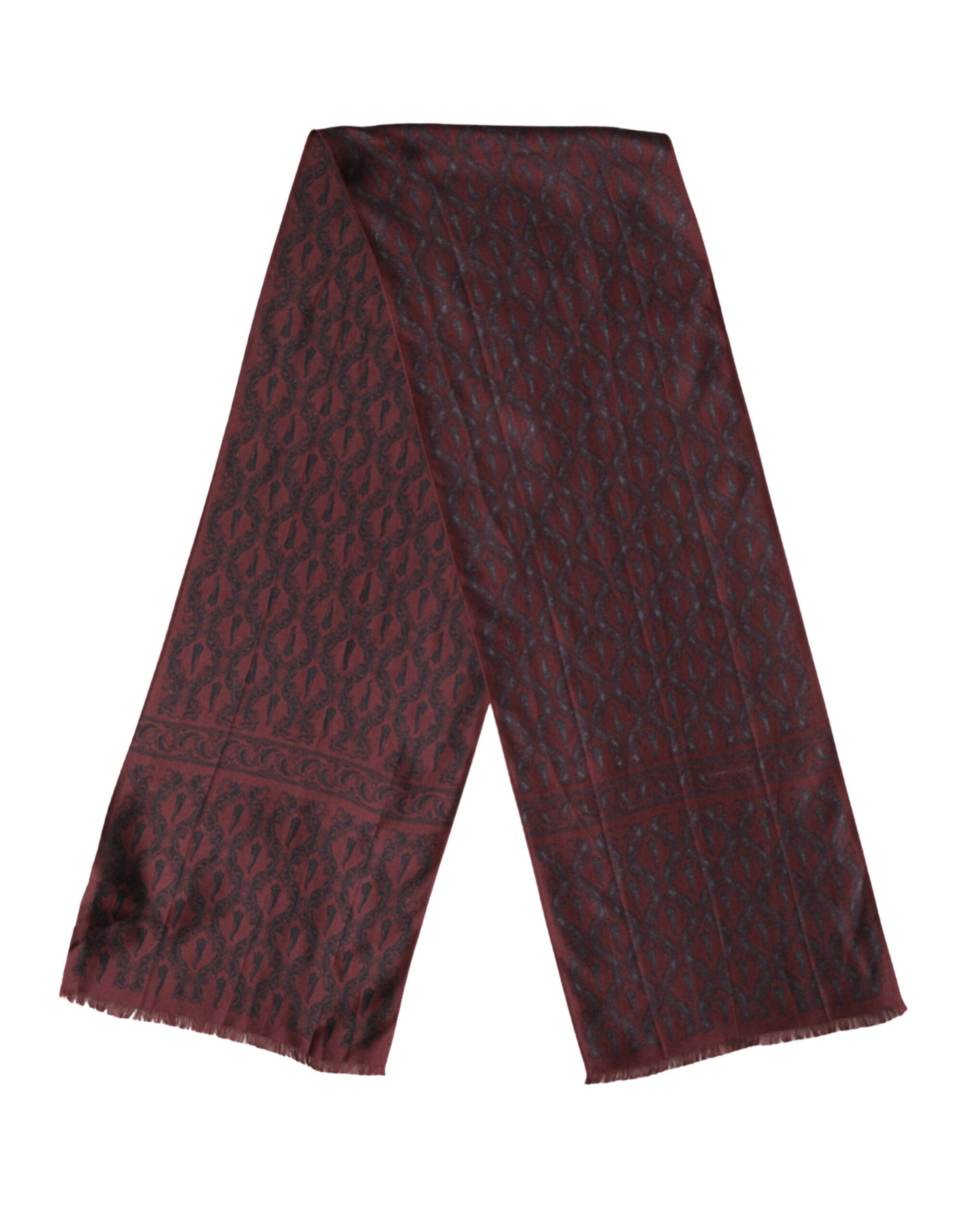 Burgundy Black Silk Paisley Foulard 135cm X 22cm Scarf