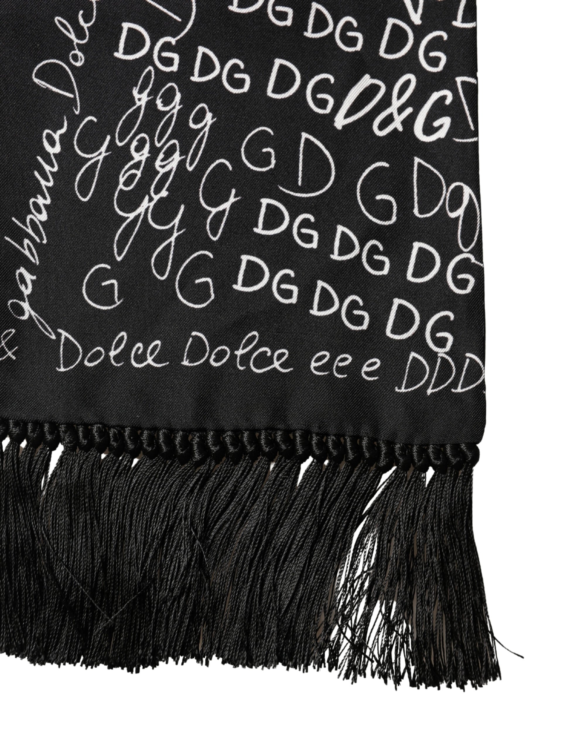 Black Logo Script Print Sik Foulard 137.5cm X 15cm Scarf