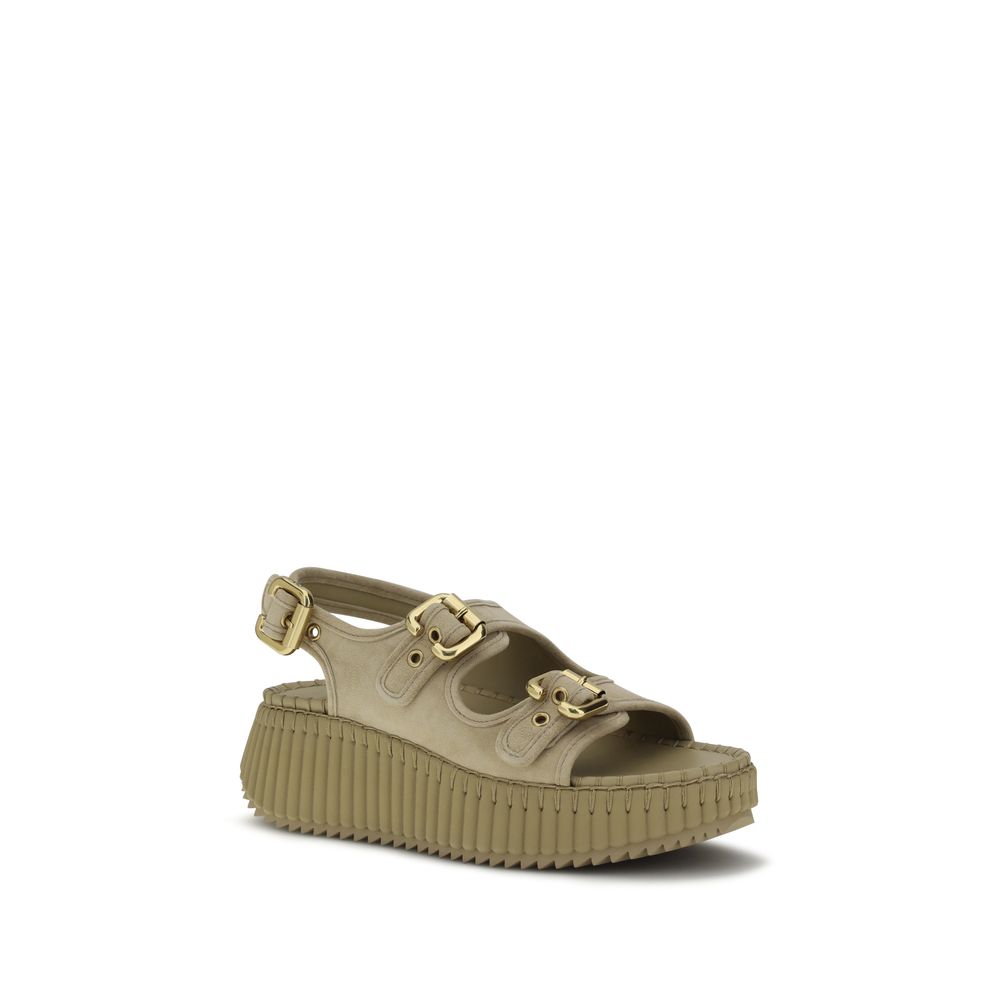 Beige Calf Leather Bos Taurus Platform Sandals