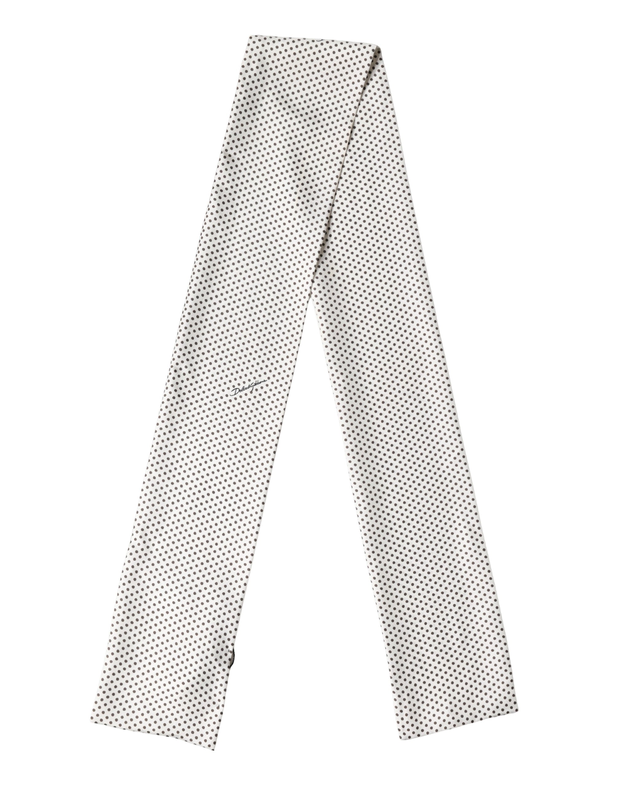 White Brown Polka Dot Silk Bandeau Neck Wrap 151cm x 13cm Scarf