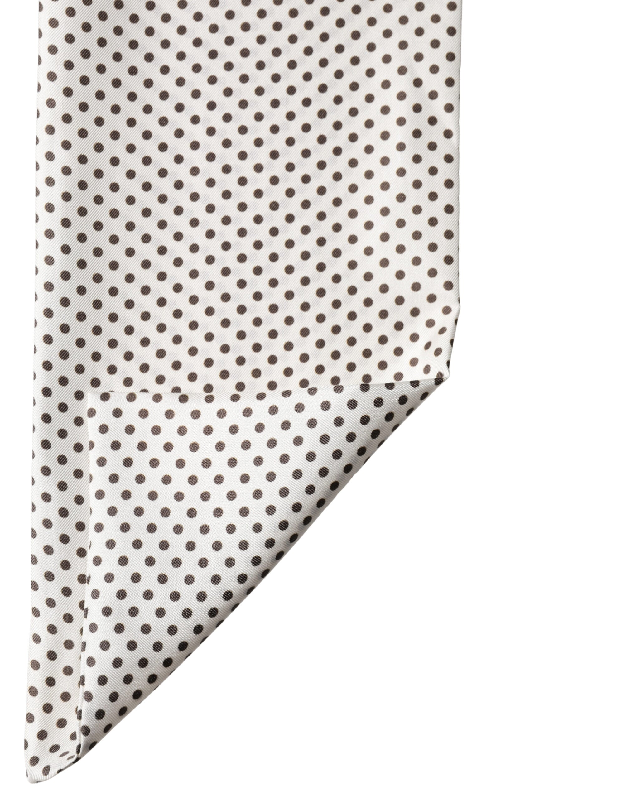 White Brown Polka Dot Silk Bandeau Neck Wrap 151cm x 13cm Scarf