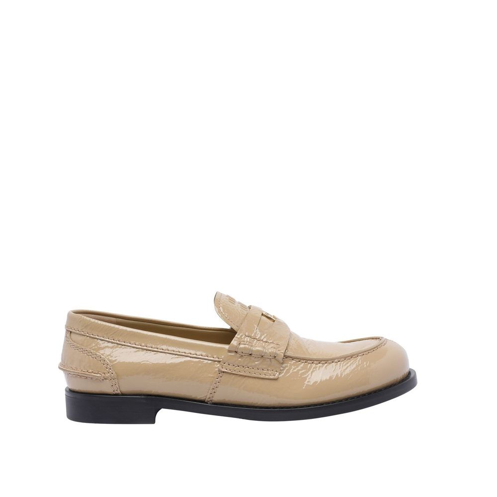Beige Leather Slip-On Loafers
