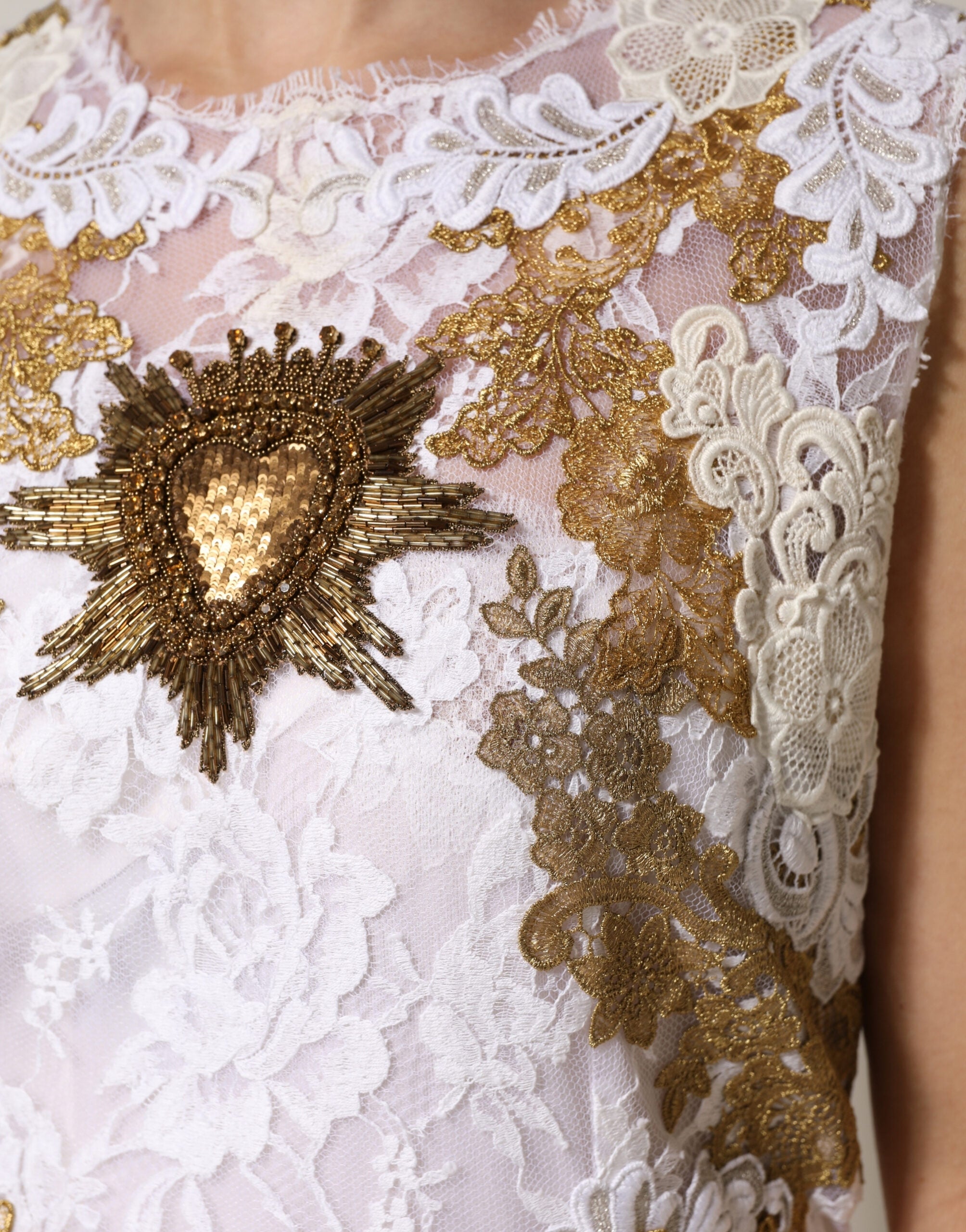 Ivory Lace Silk Embellished Sleeveless Dress