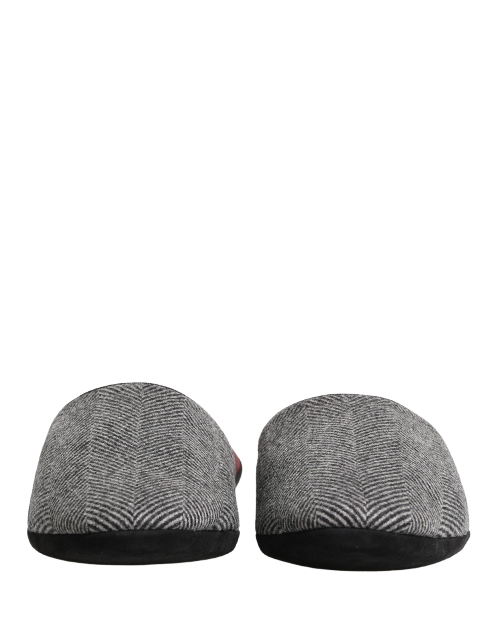 Grey Herringbone Cashmere Red Slippers Shoes