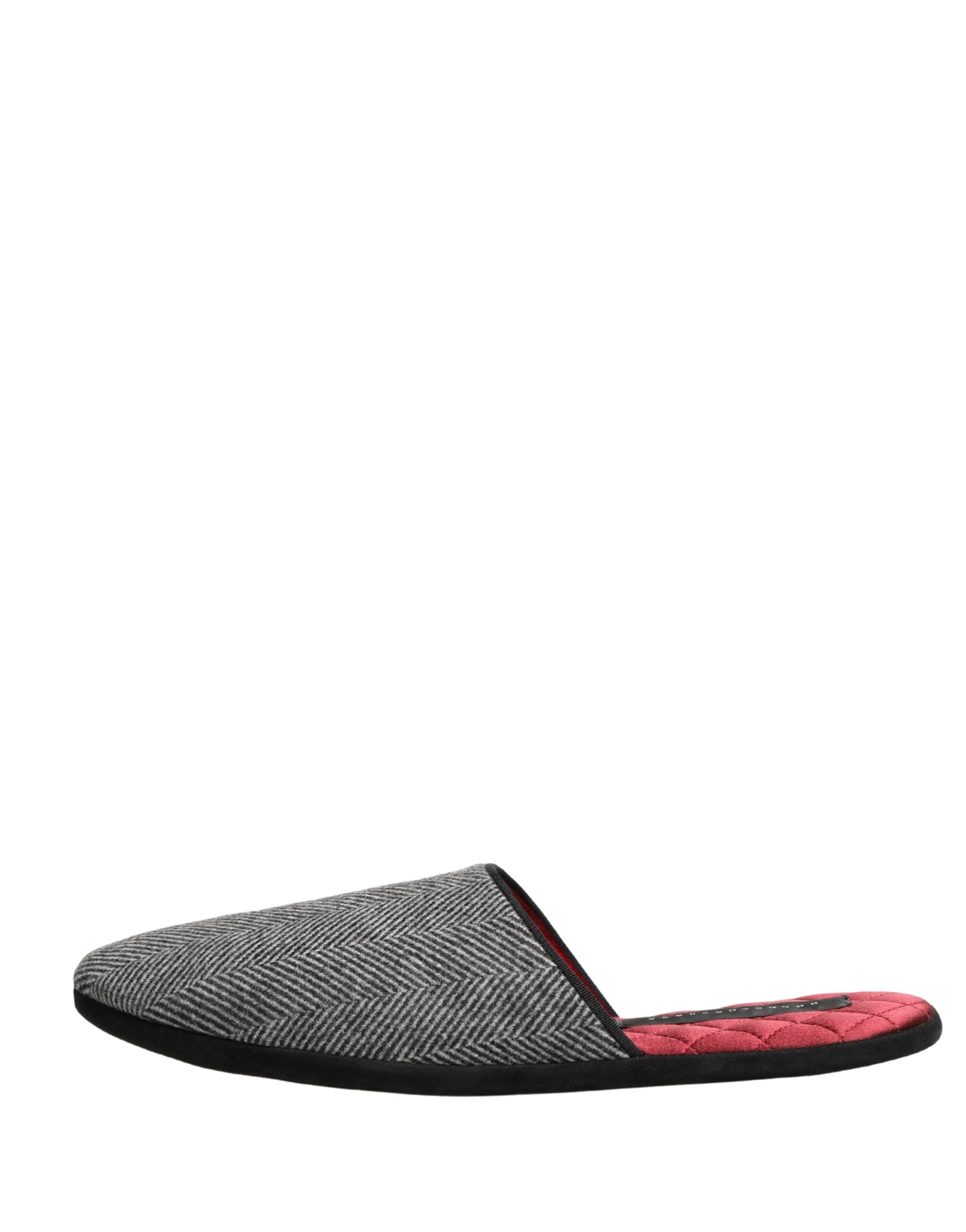 Grey Herringbone Cashmere Red Slippers Shoes