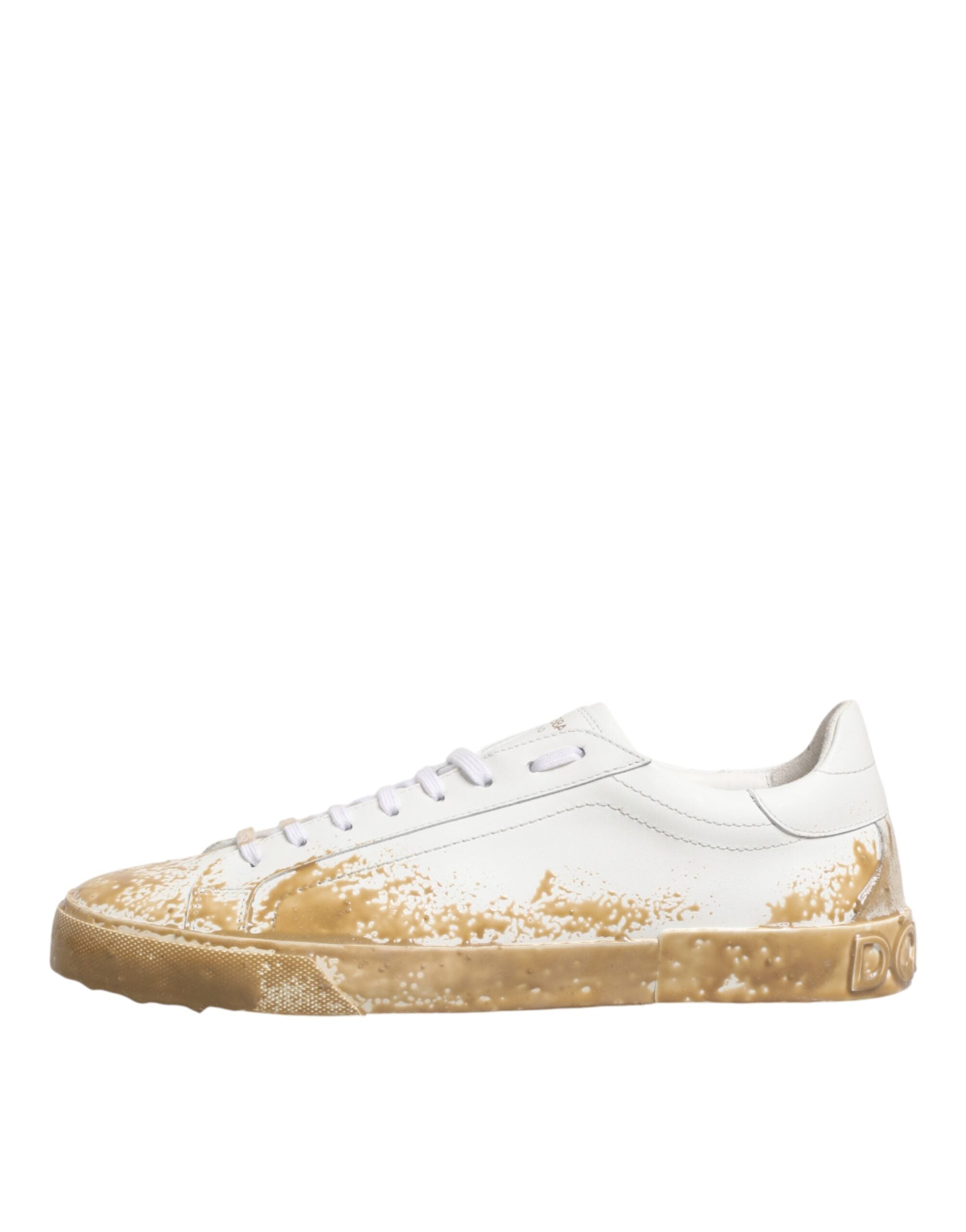 White Leather Paint Effect Low Top Sneakers Shoes
