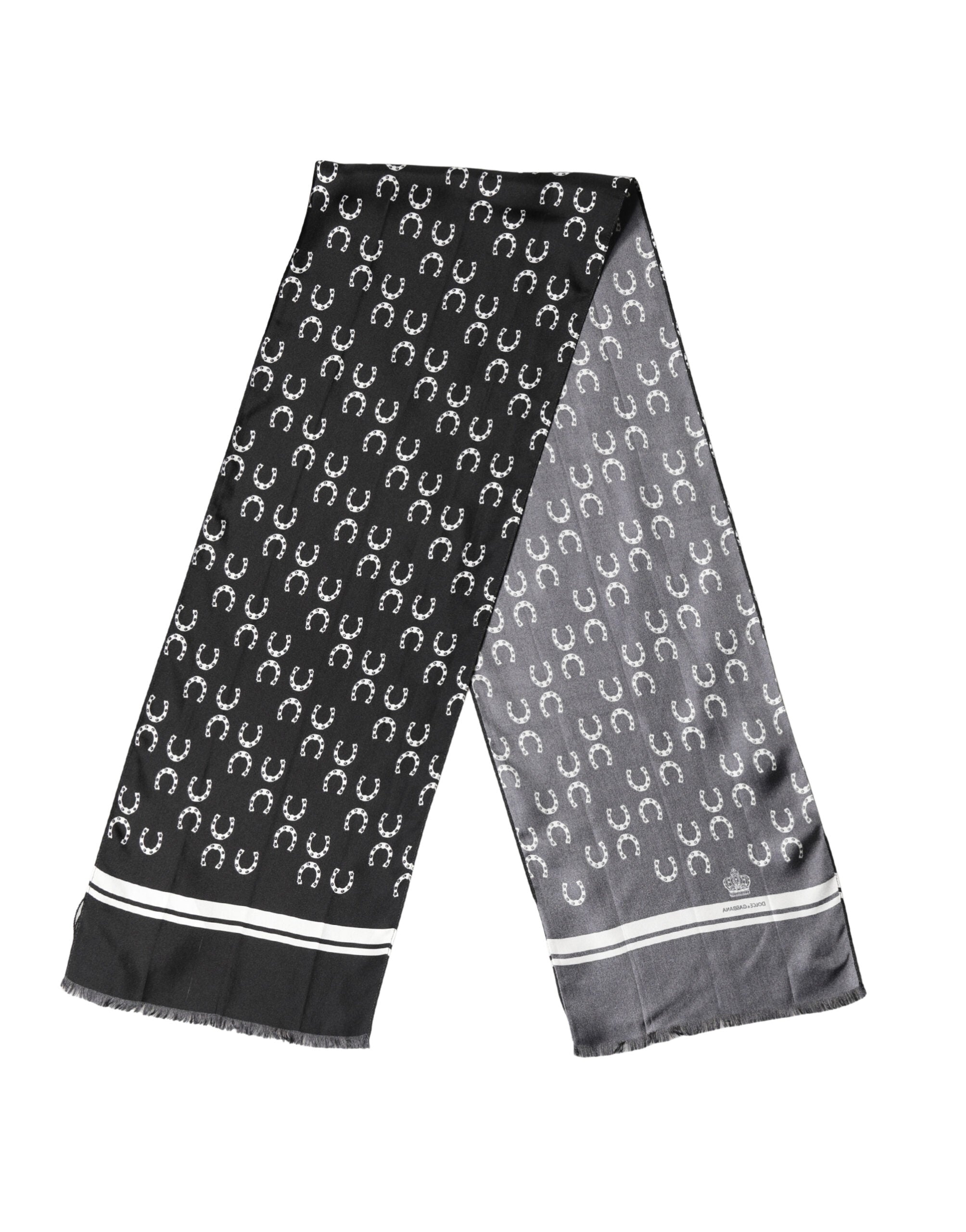 Black Horseshoe Silk Neck Foulard 136cm x 23cm Men Scarf