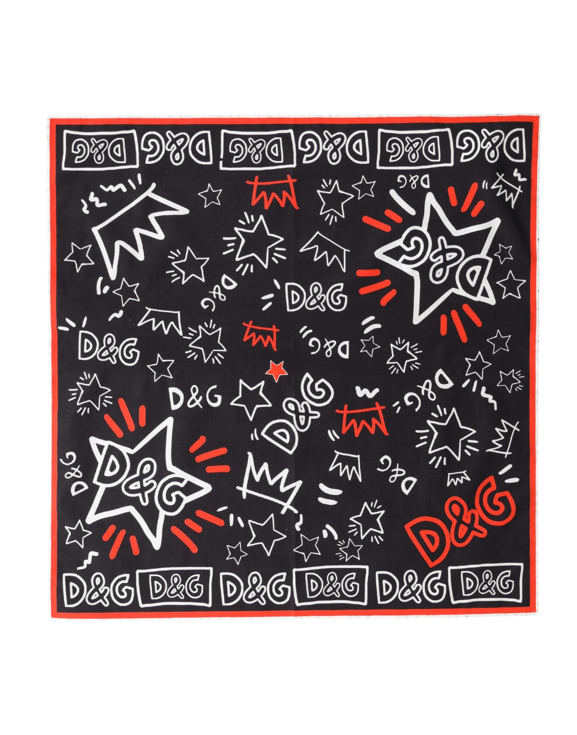 Black White Red DG Crown Cotton Foulard 47cm x 46cm Scarf