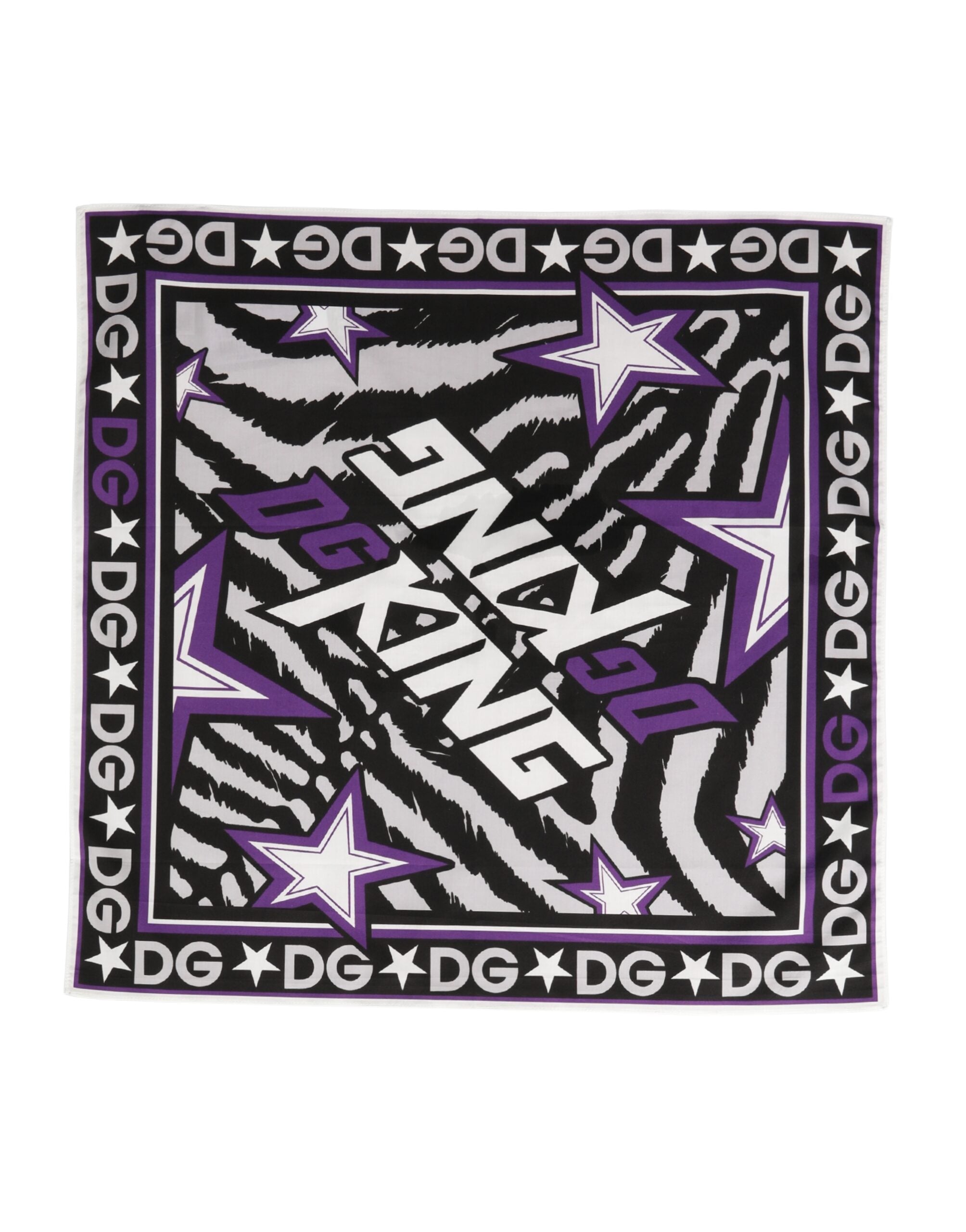 Black Purple DG King Cotton Foulard 51cm x 49.5cm Scarf