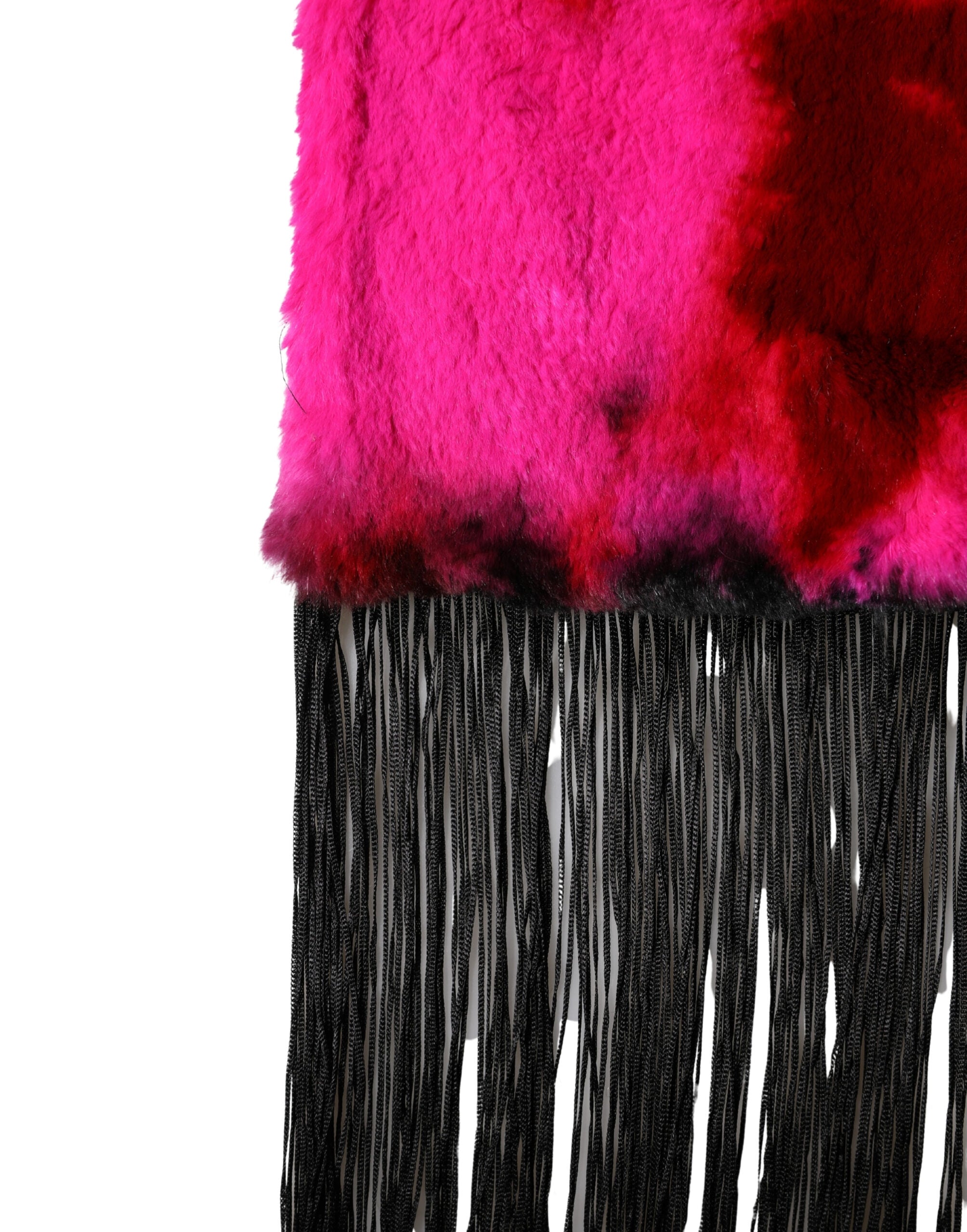 Pink Black Faux Fur Neck Wrap Fringes 200cm x 59cm Scarf
