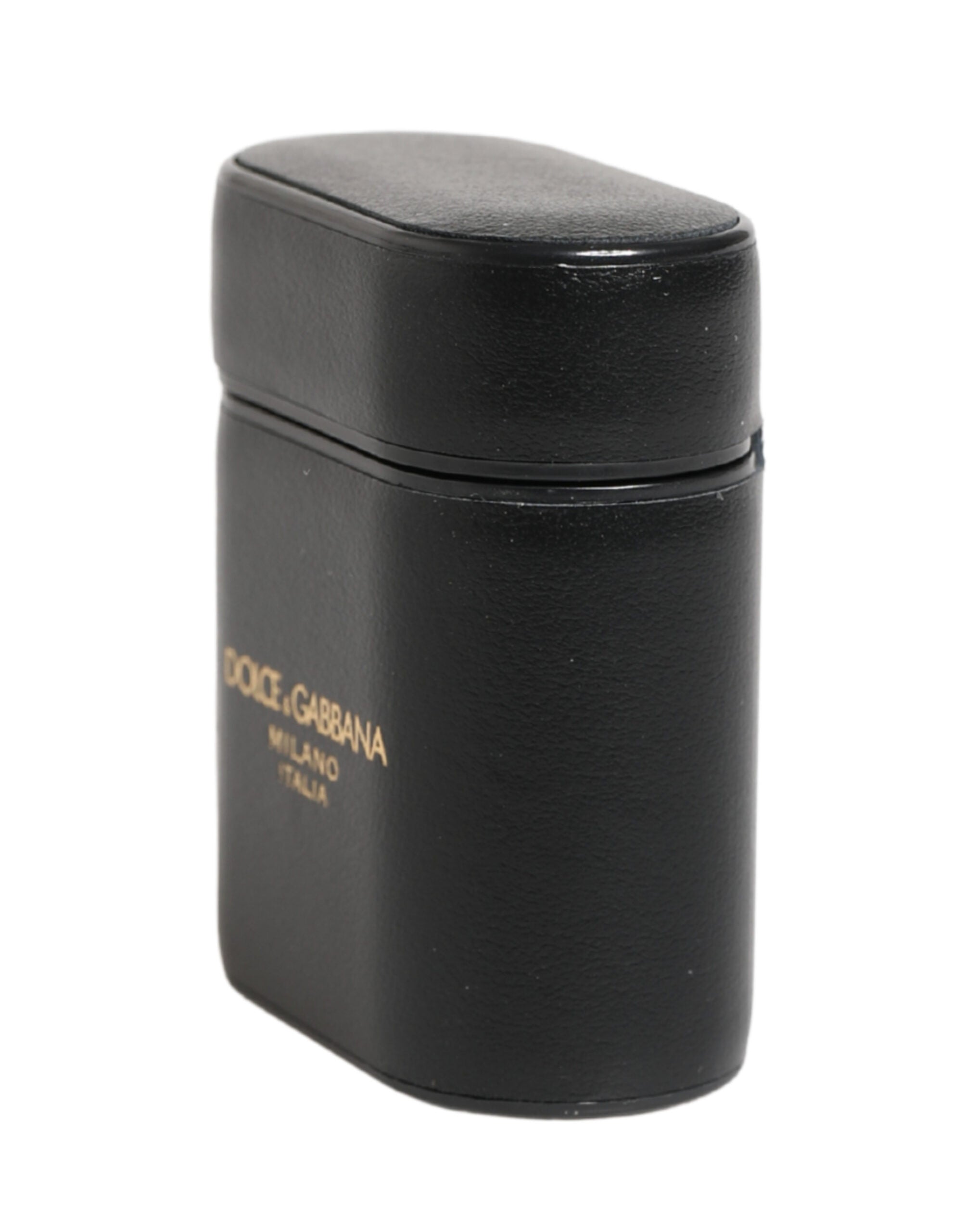 Black Calf Leather Logo Print Flip Holder Airpods Case