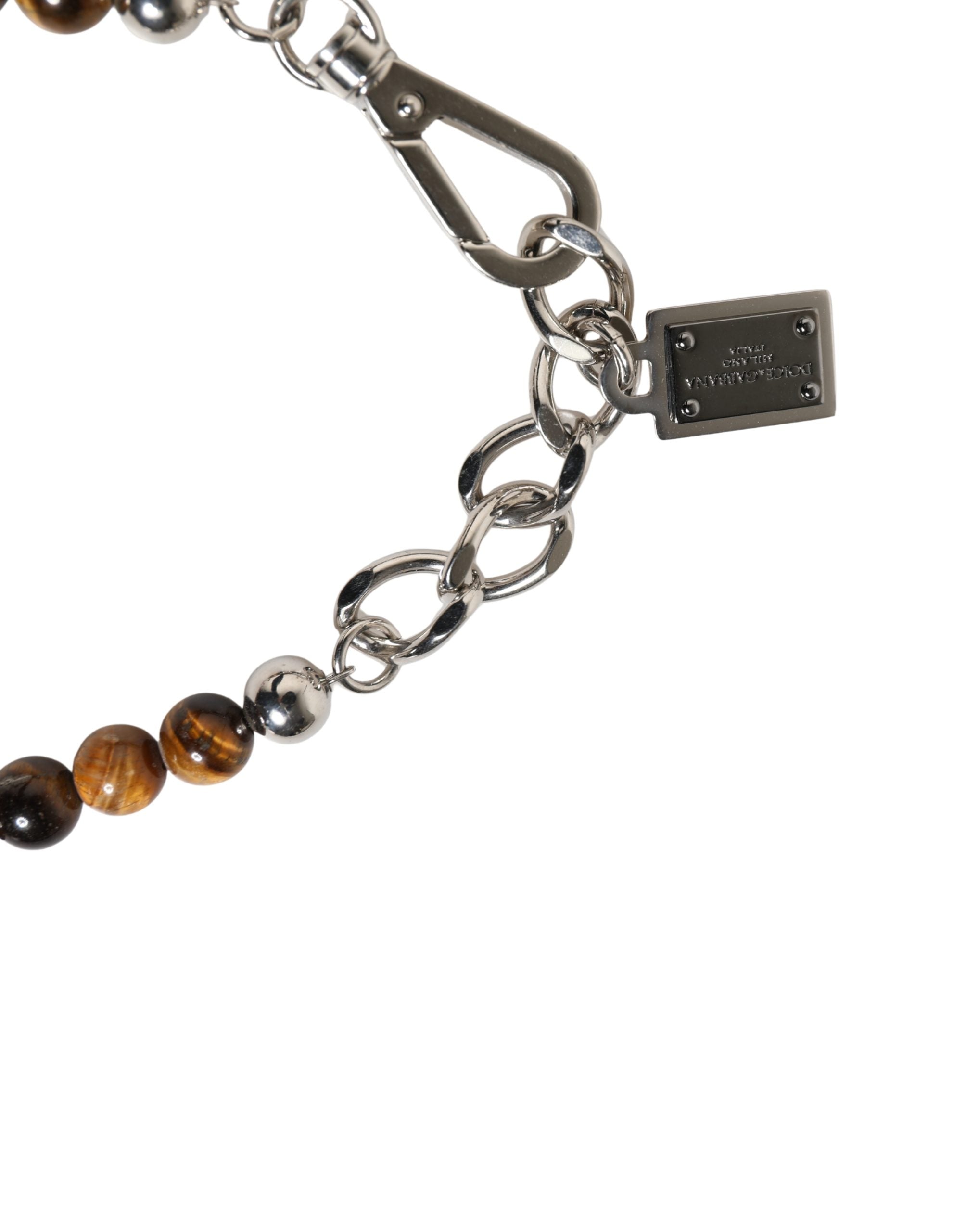 Silver Tone Brass Chain Beaded Gem DG Logo Bracelet
