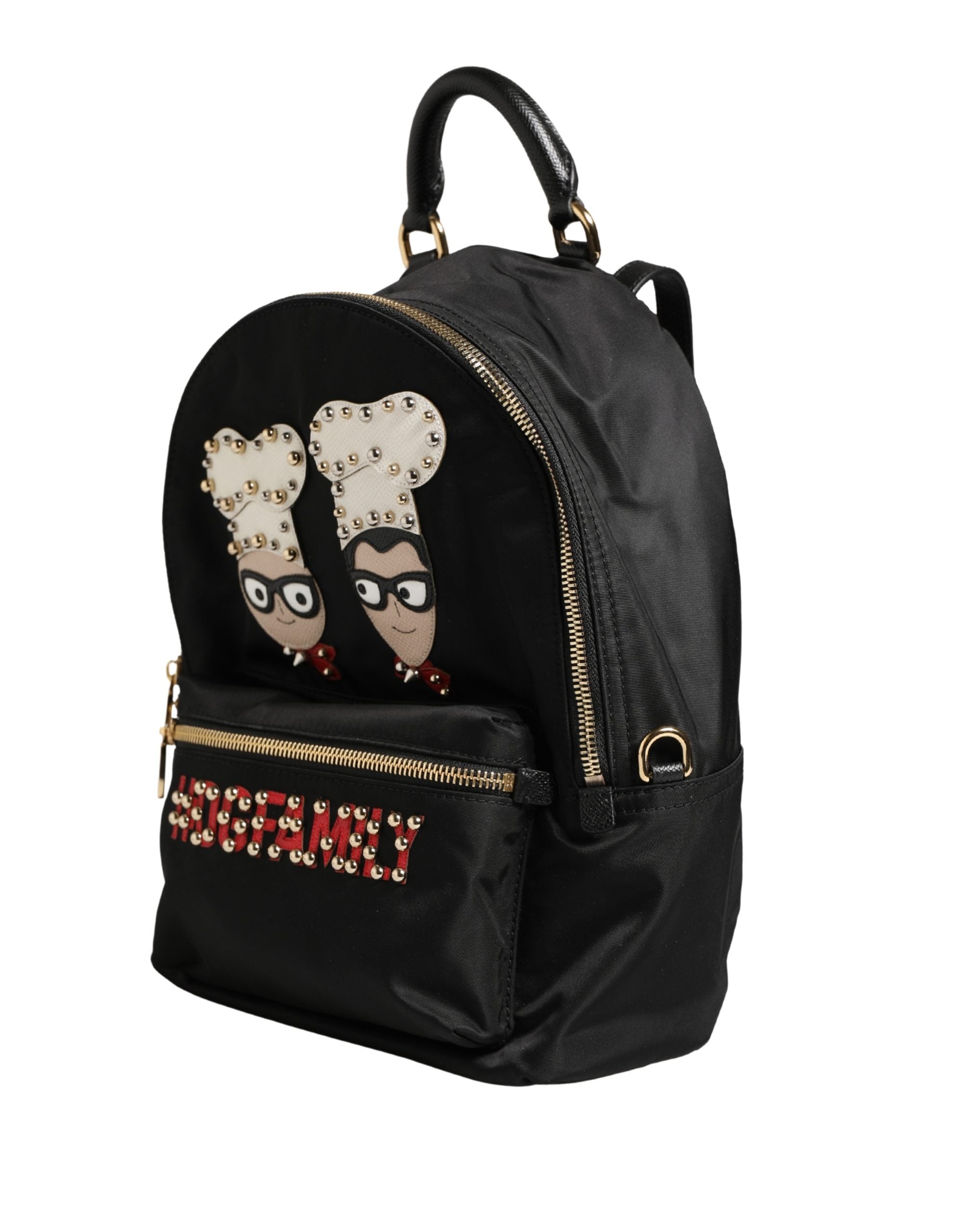 VULCANO Black Nylon #DGFAMILY Embellished Backpack Bag