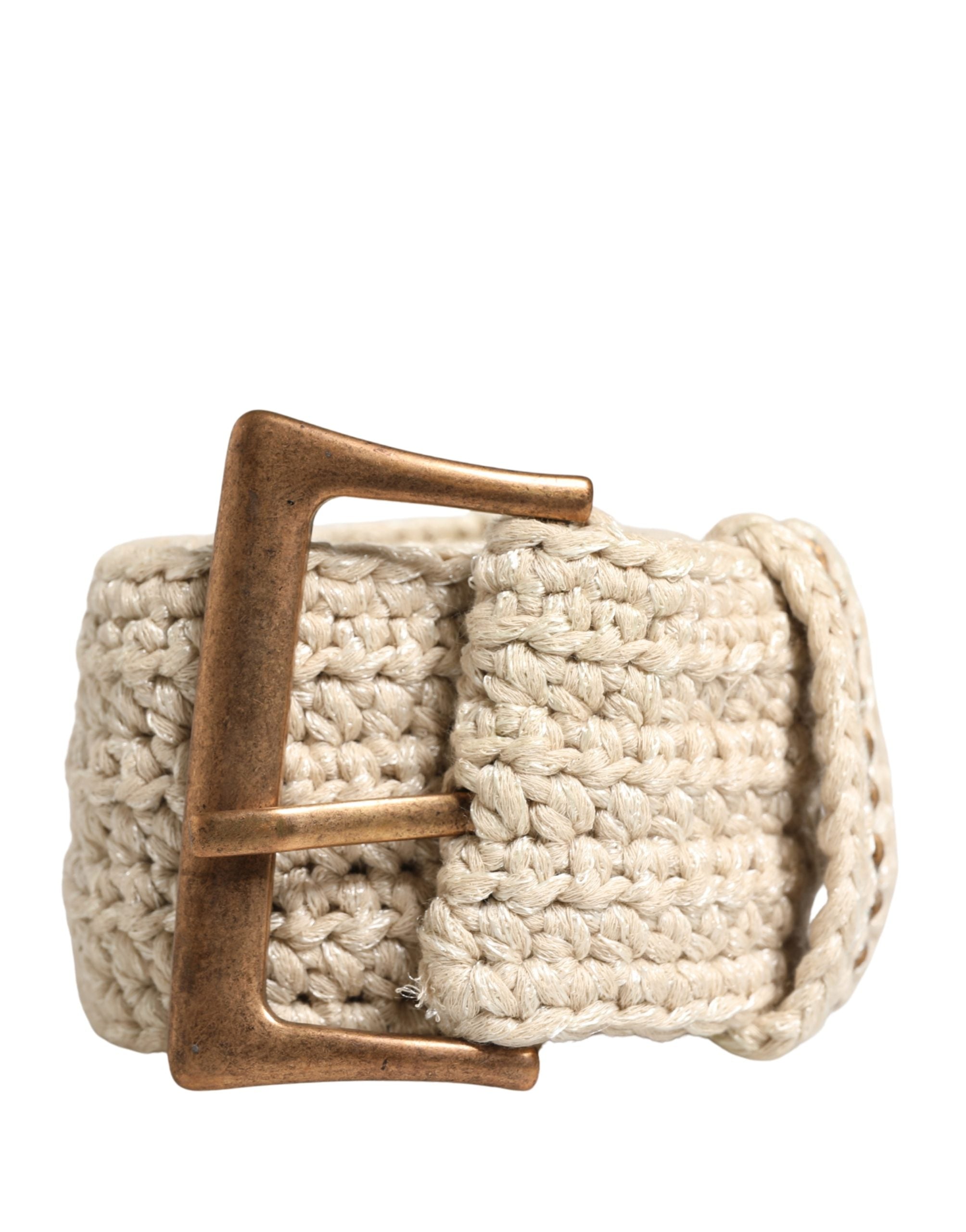Beige Woven Vintage Metal Buckle Waist Belt