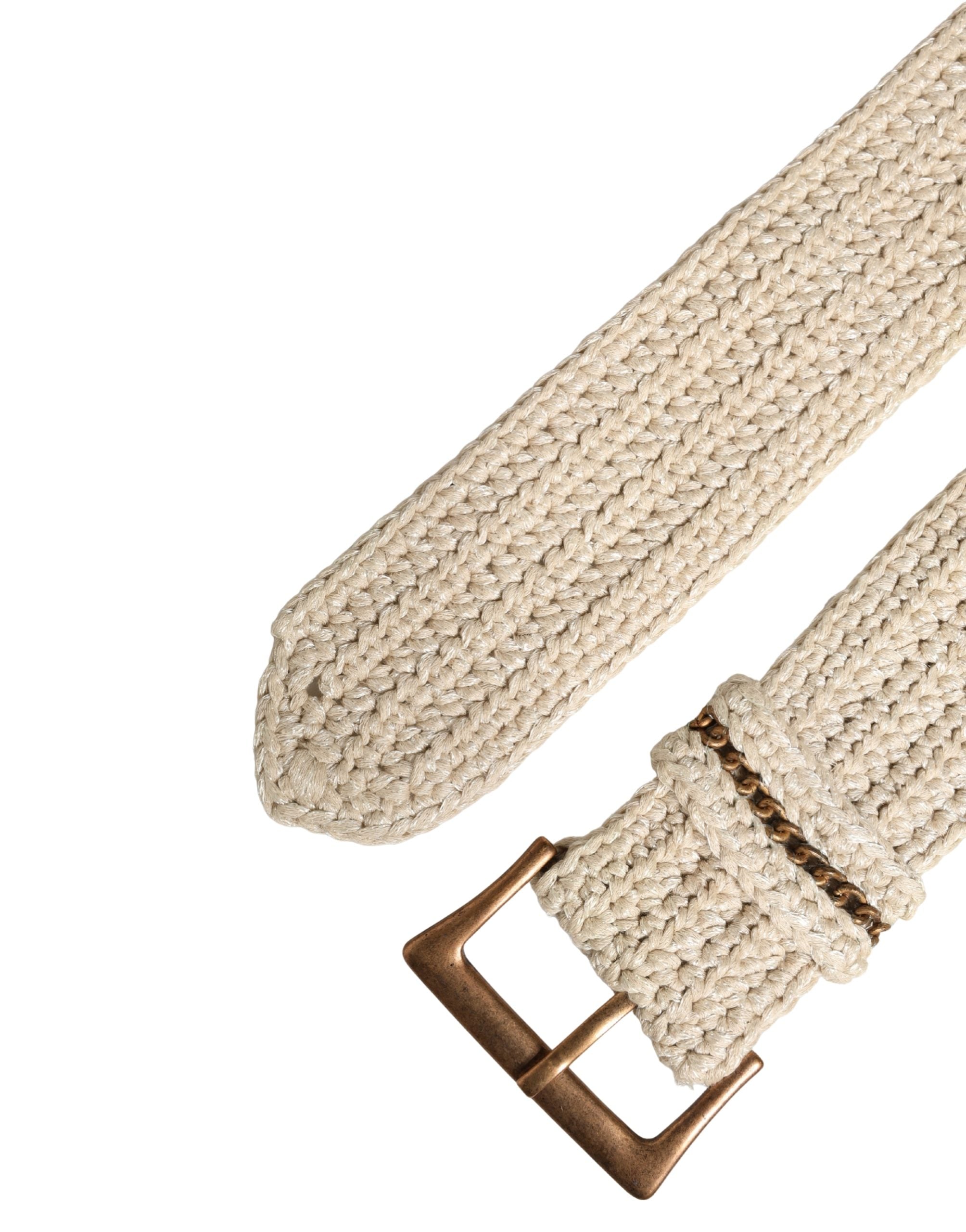 Beige Woven Vintage Metal Buckle Waist Belt