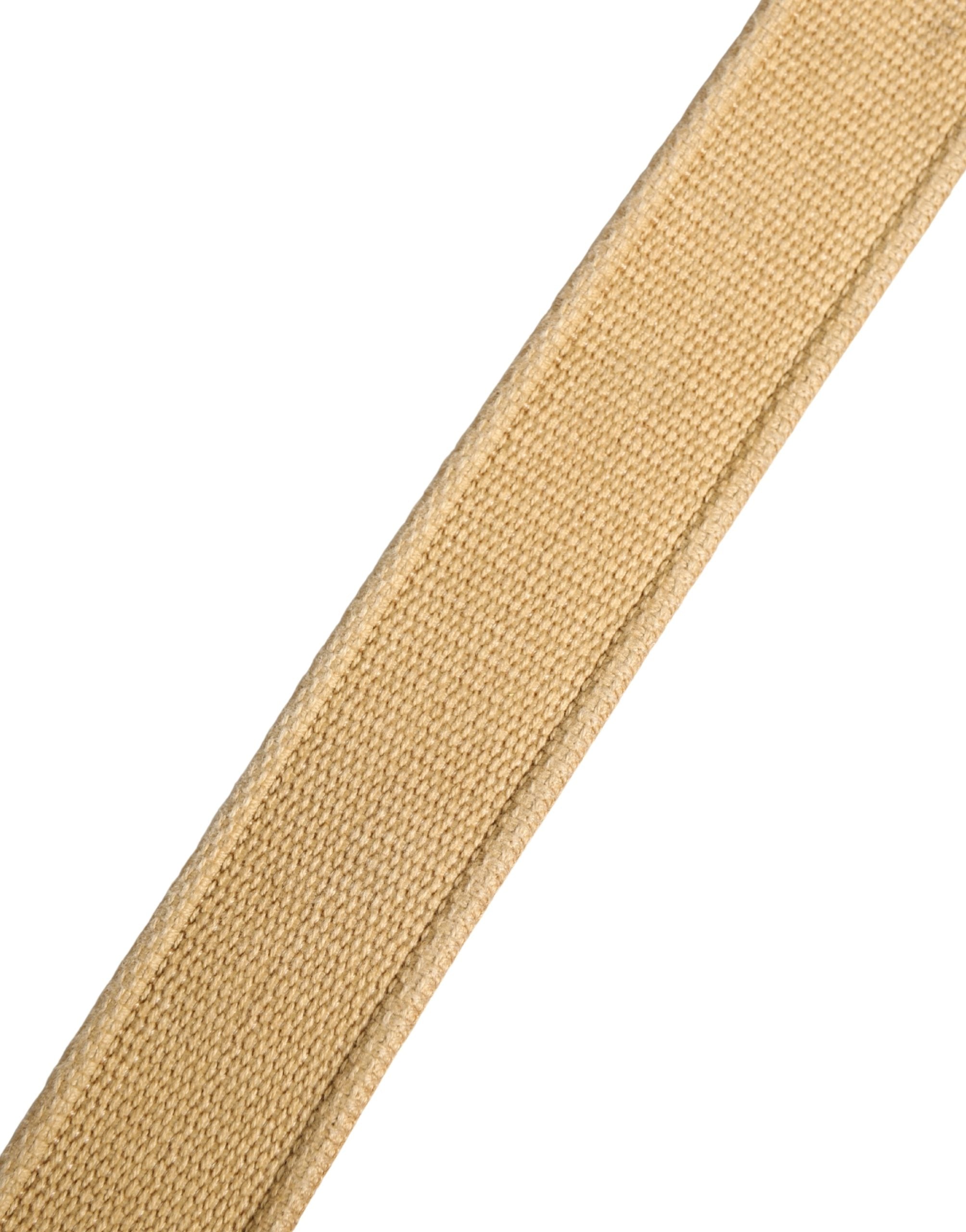 Beige Canvas Embellished Metal Buckle Belt