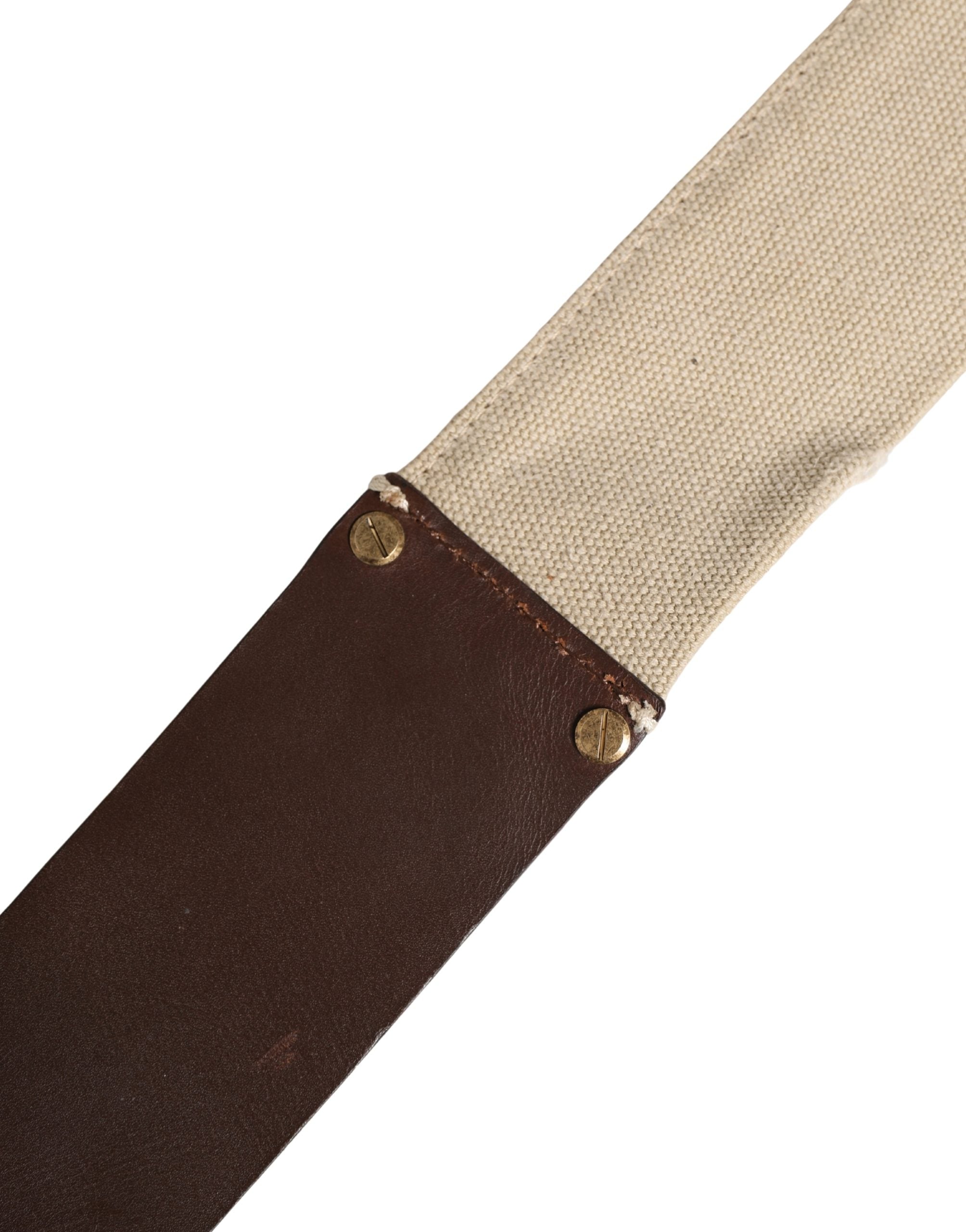 Beige Brown Leather Canvas Metal Buckle Belt