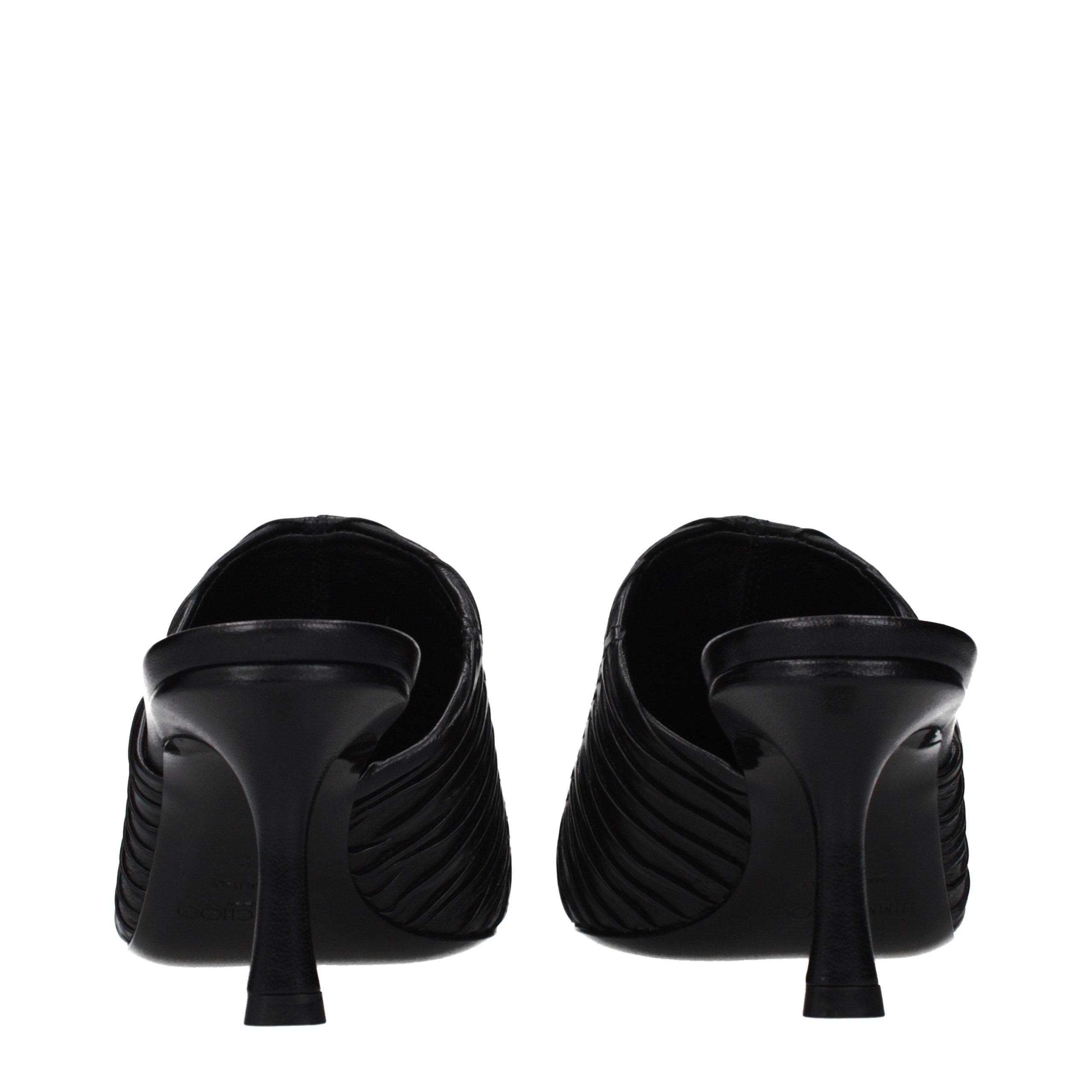 Black Leather Mid Heel Pumps