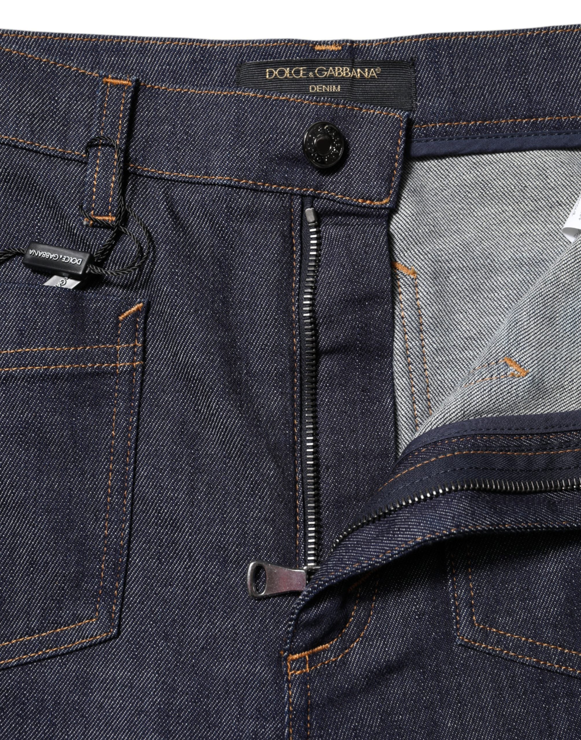 Dark Blue Cotton Flared Wide Leg Denim Jeans