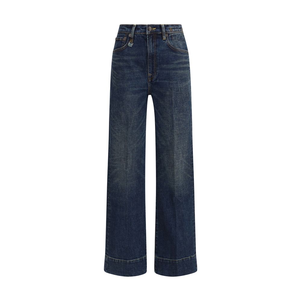 Blue Cotton Straight-Leg Jeans