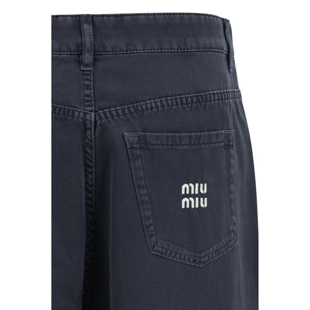Blue Cotton Flared Jeans
