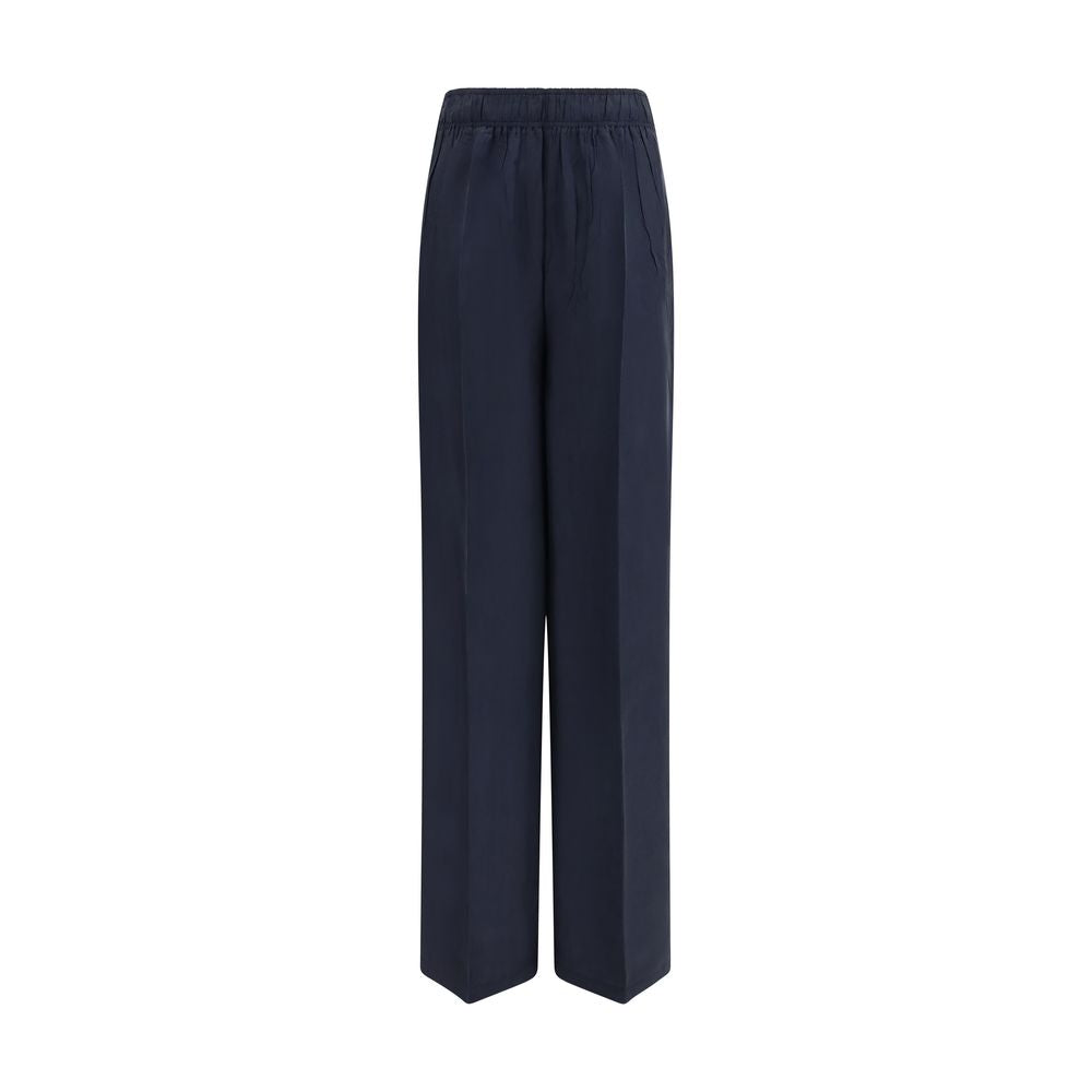 Blue Silk Casual Pants